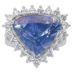 Captivating 13.95ct Sapphire and Diamonds Cocktail Ring in 18k White Gold - GIA