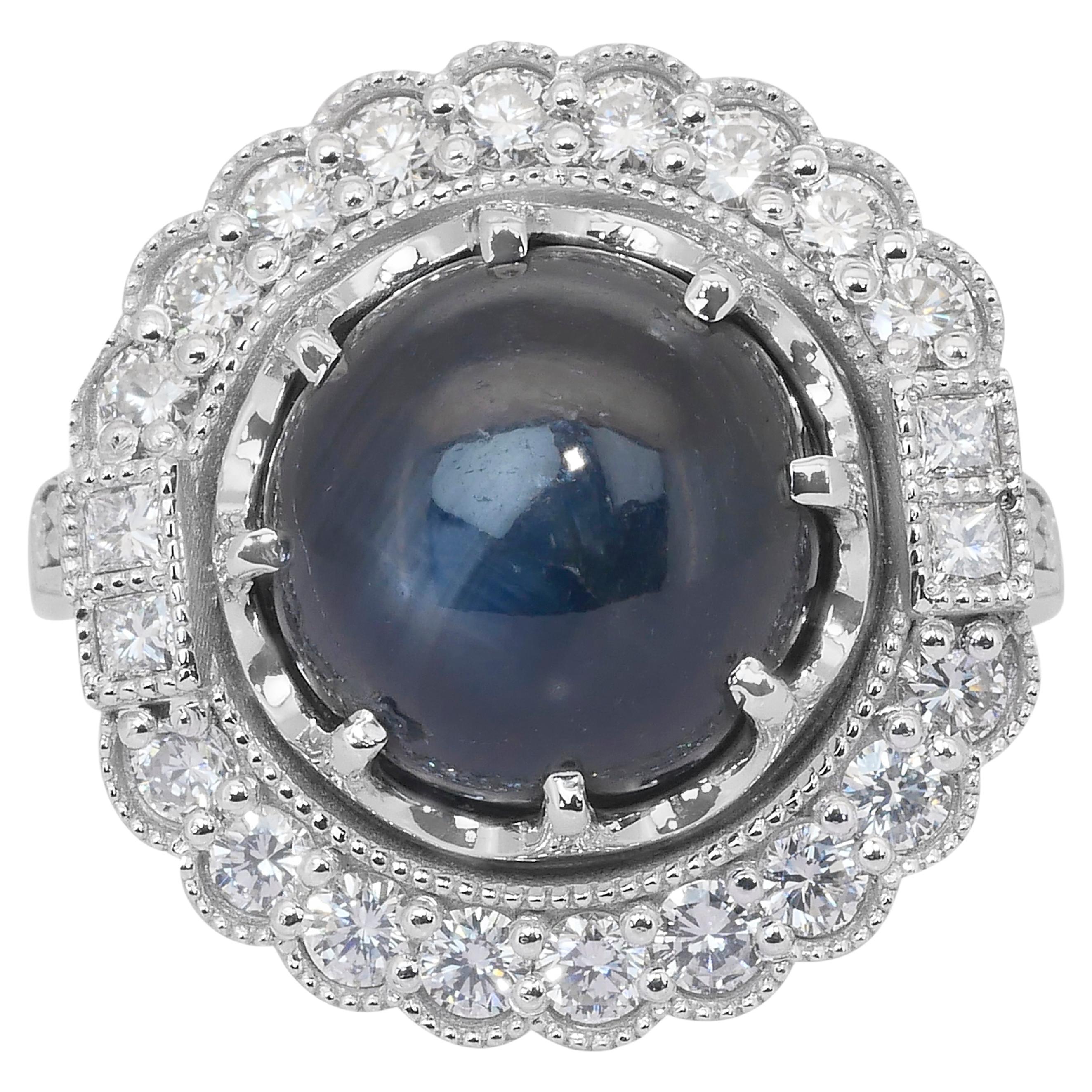 Captivating 14.00ct Sapphire and Diamonds Cocktail Ring in 18k White Gold
