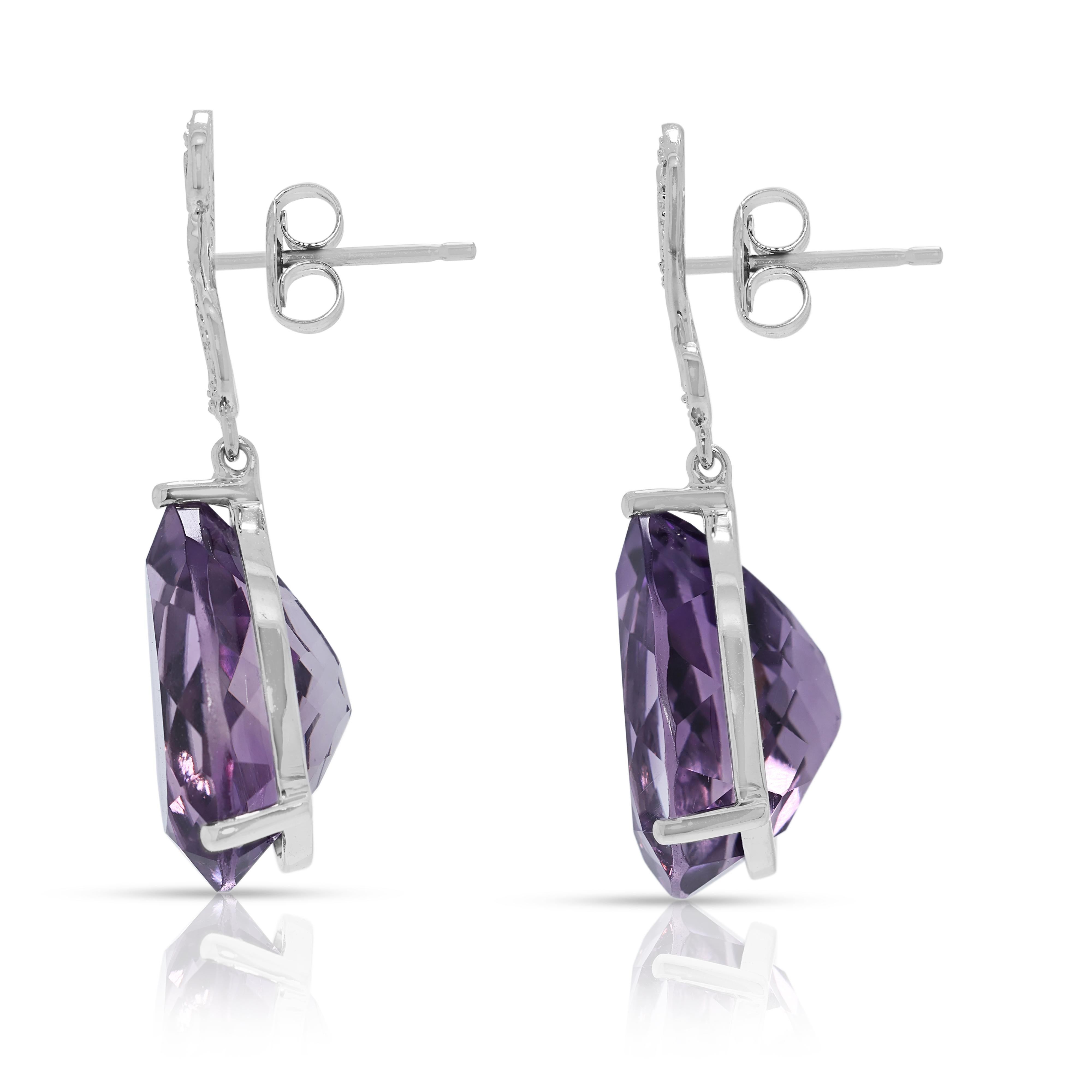 Captivating 14.36ct Amethyst & Diamond Drop Earrings in 14K White Gold Pour femmes en vente