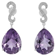Captivating 14.36ct Amethyst & Diamond Drop Earrings in 14K White Gold