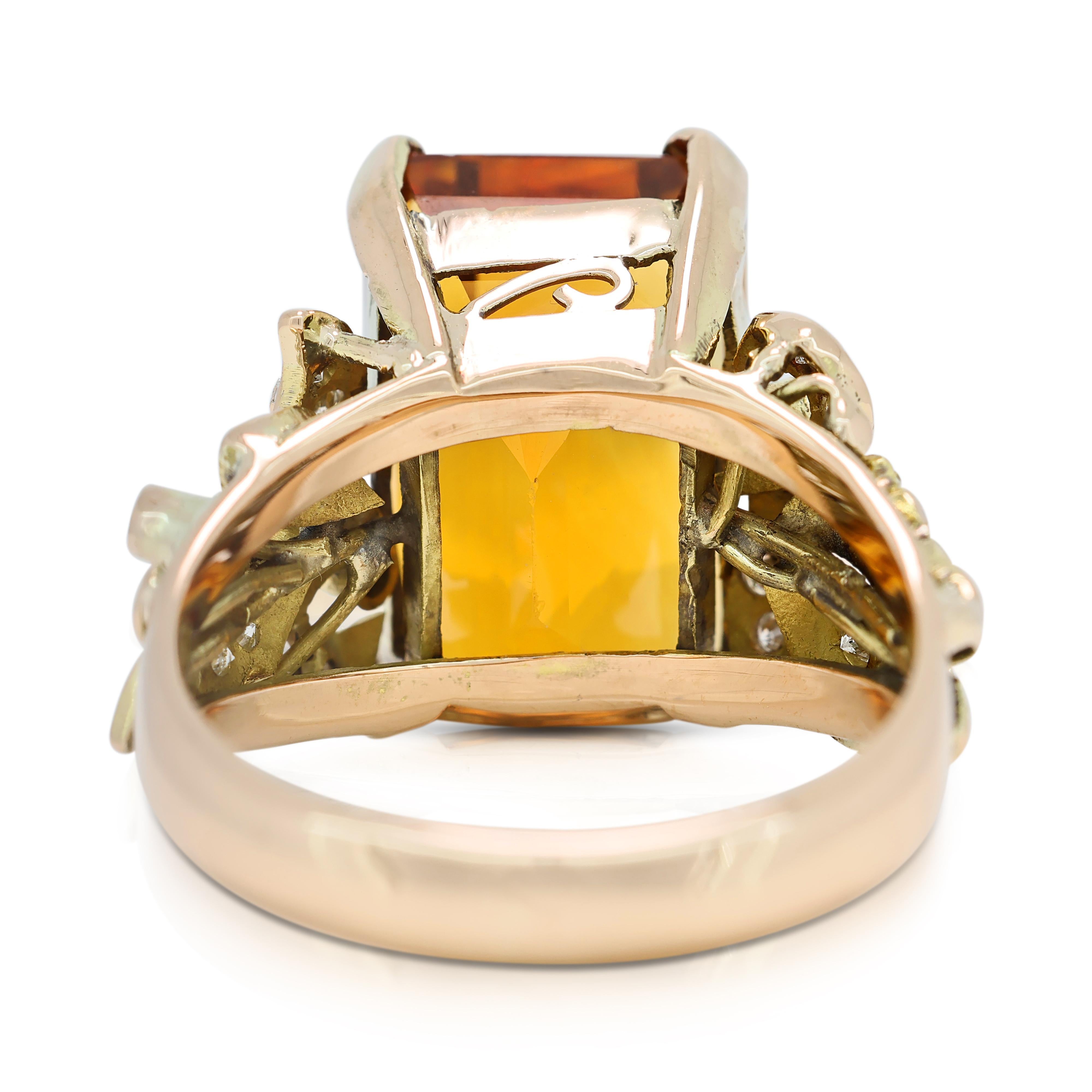 Captivant bague grappe de 14,58 carats en or jaune 14 carats avec citrine et diamants en vente 2