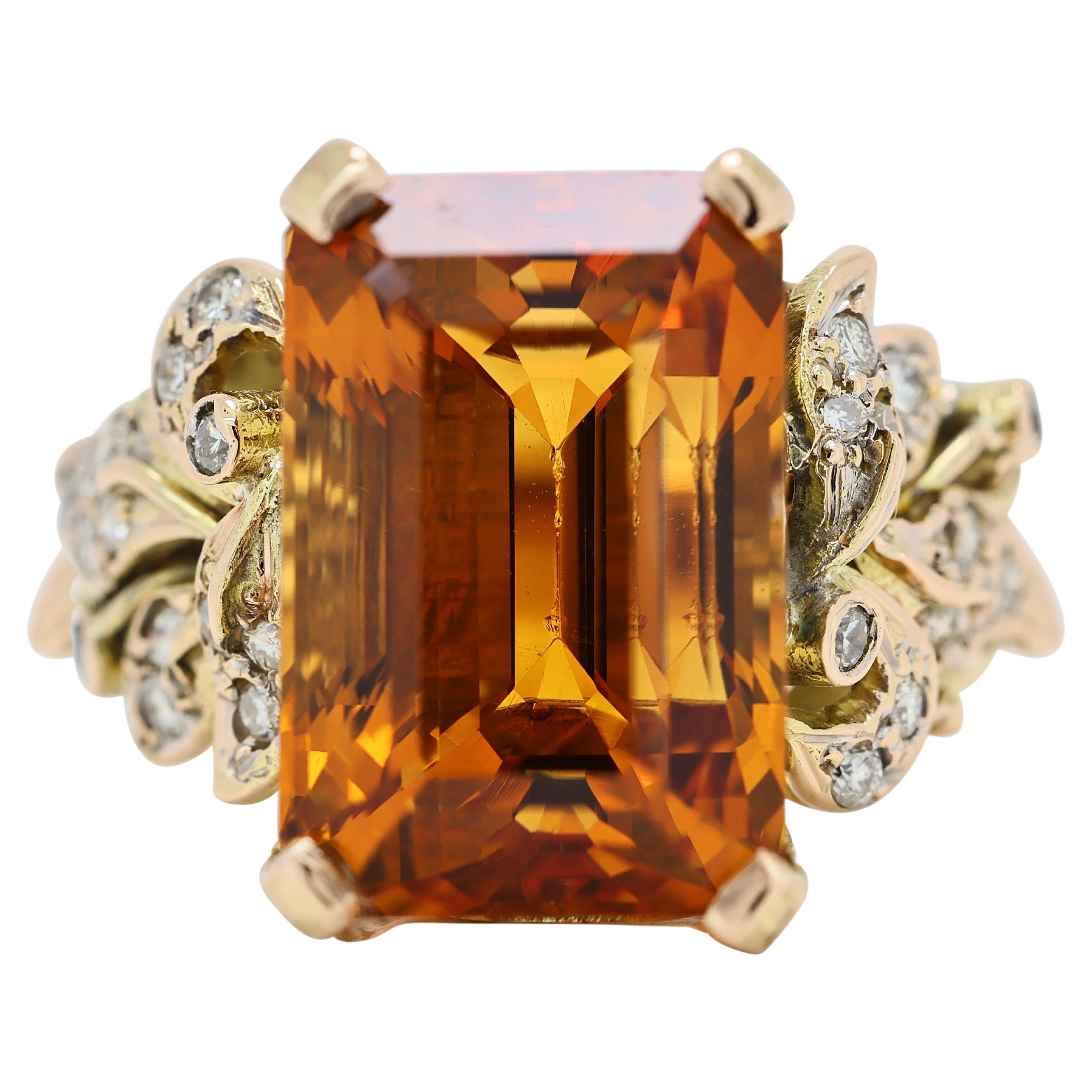 Captivant bague grappe de 14,58 carats en or jaune 14 carats avec citrine et diamants