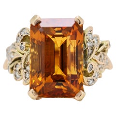 Cautivador Anillo en Racimo de Citrino y Diamantes de 14,58 ct en Oro Amarillo de 14K