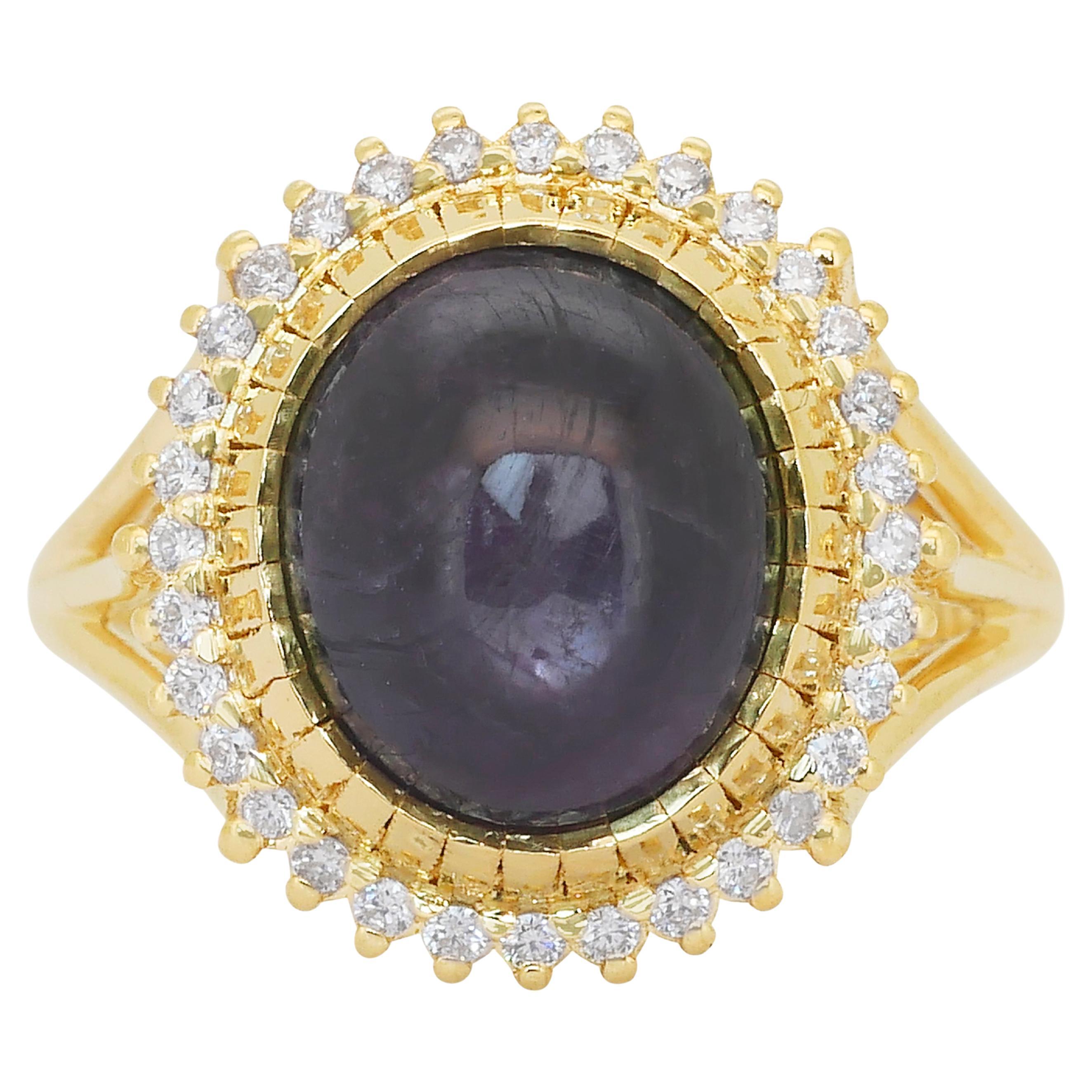 Captivating 14.75ct Sapphire and Diamonds Cocktail Ring in 18k Yellow Gold