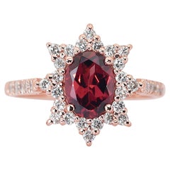 Captivant bague en or rose 14 carats, grenat et halo de diamants de 1,87 carat, certifiée IGI