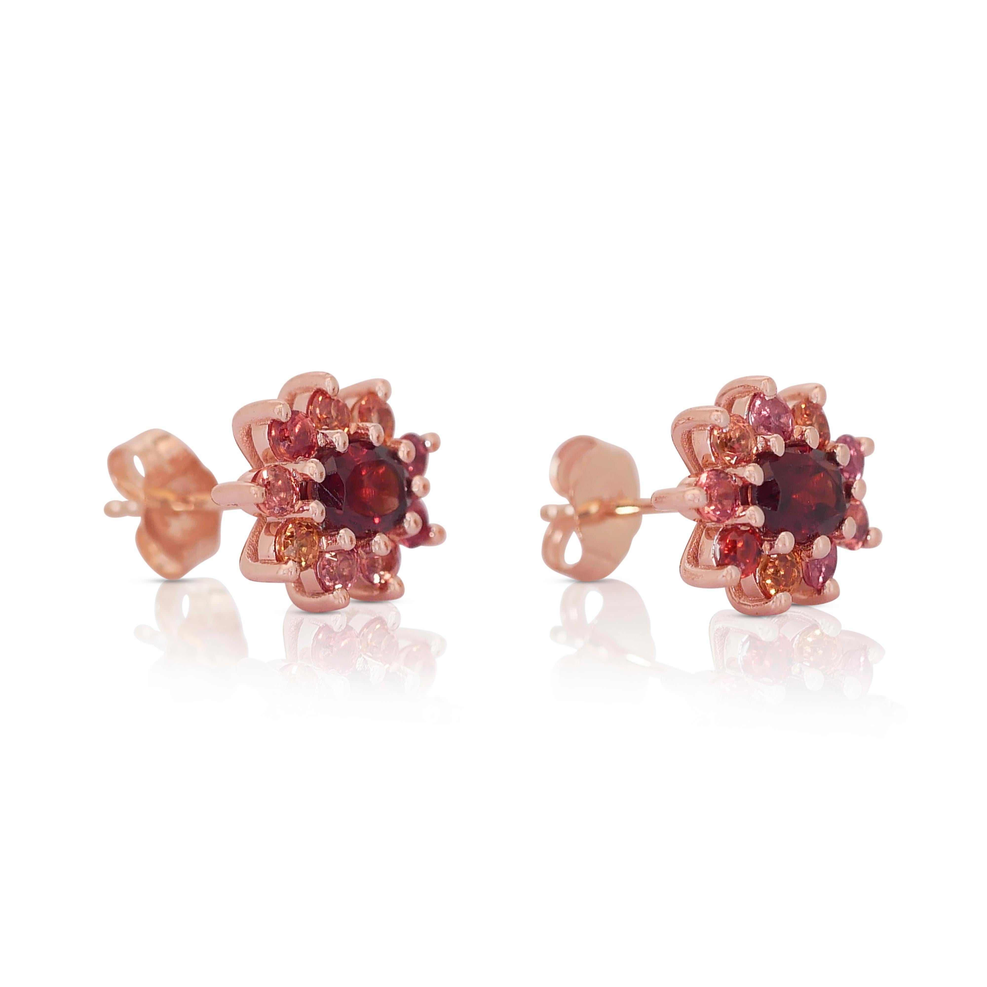 Captivating 14K Rose Gold Garnet Stud Earrings w/2.40ct - AIG Certified In New Condition For Sale In רמת גן, IL