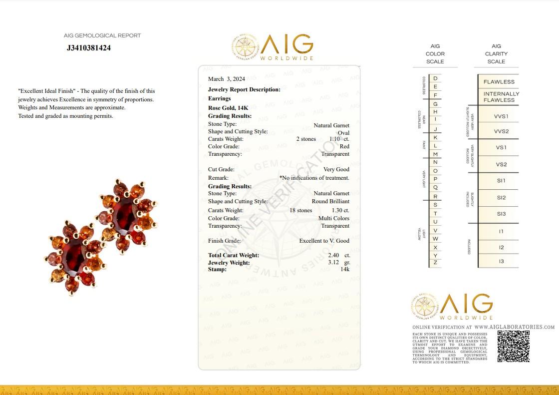 Women's Captivating 14K Rose Gold Garnet Stud Earrings w/2.40ct - AIG Certified For Sale