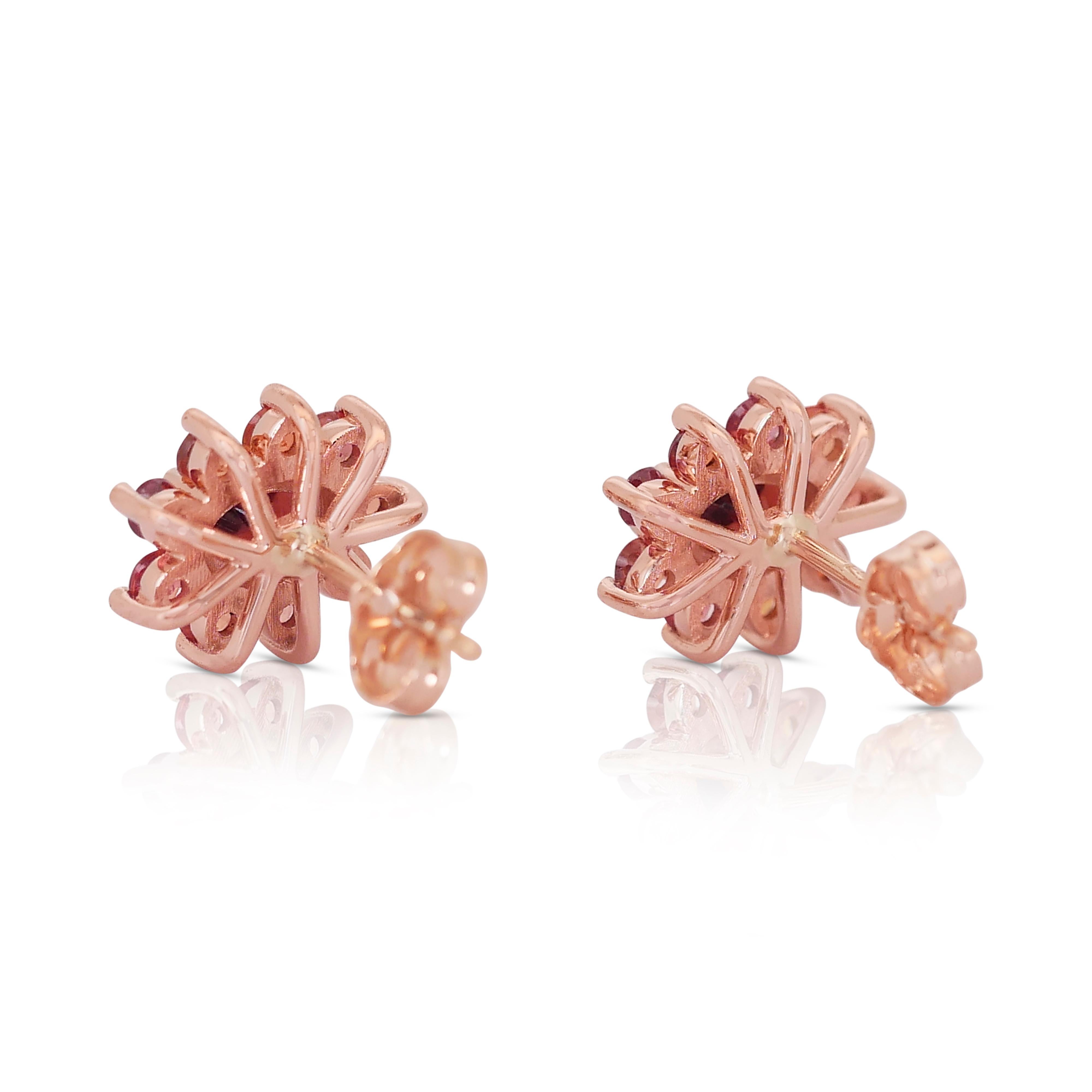 Captivating 14K Rose Gold Garnet Stud Earrings w/2.40ct - AIG Certified For Sale 1