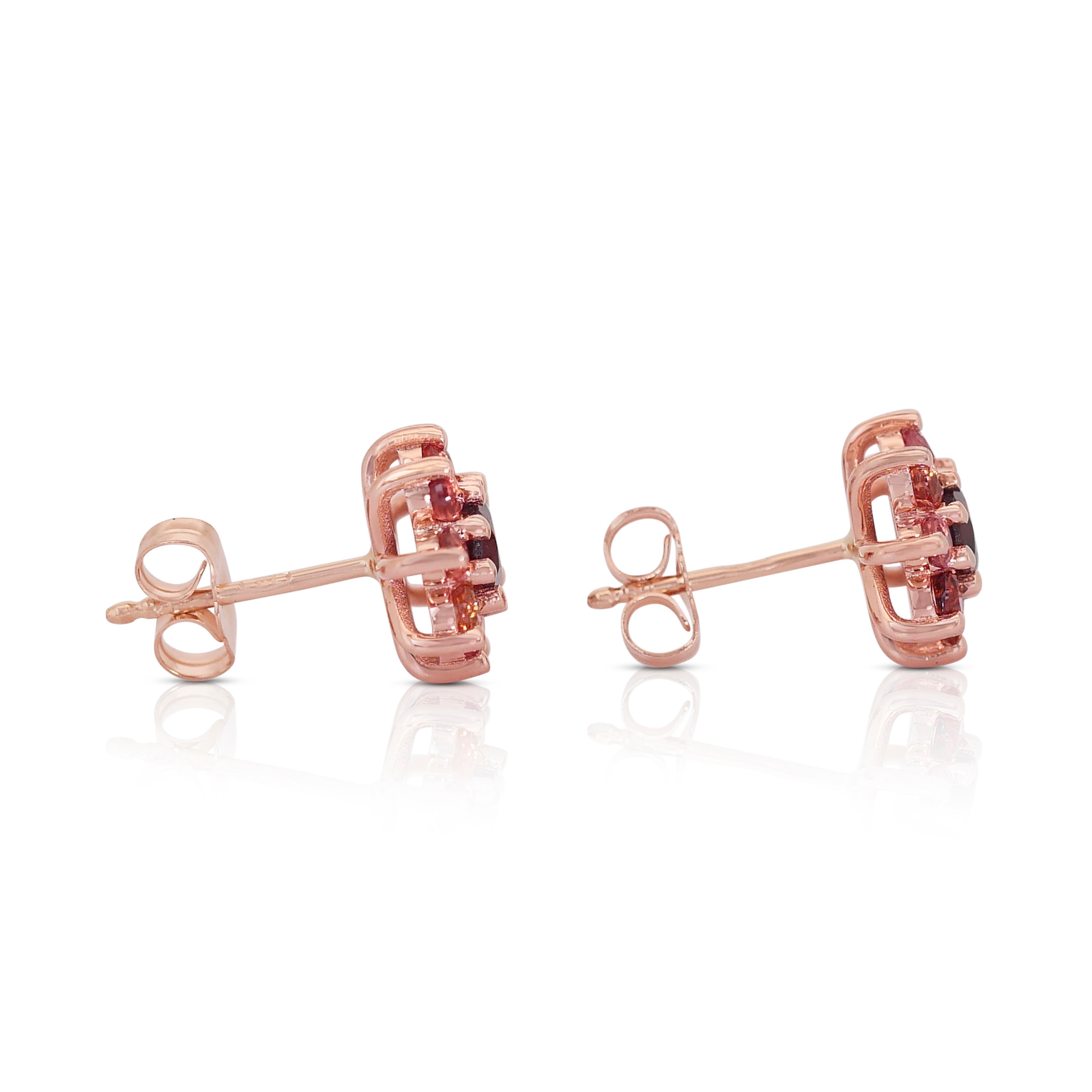 Captivating 14K Rose Gold Garnet Stud Earrings w/2.40ct - AIG Certified For Sale 2
