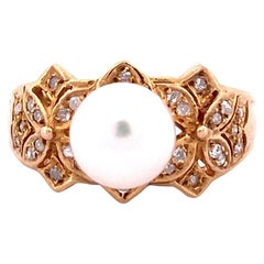 Captivating 14k Gelbgold Perlen-Diamant-Ring