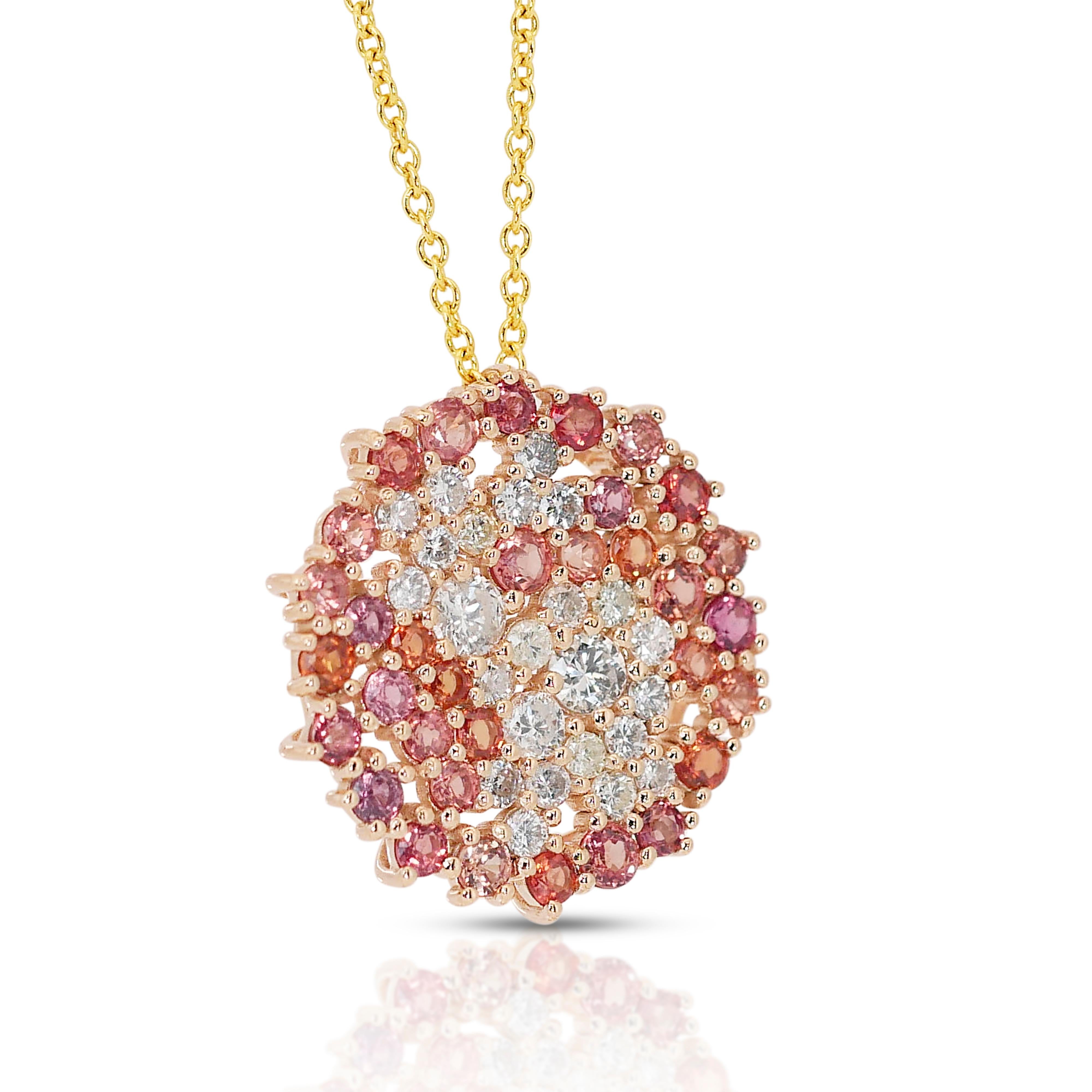 4.05 carat one of a kind Pendant 

Elevate your style with the mesmerizing beauty of our Multicolor Brilliance Sapphire Pendant Necklace, a radiant masterpiece crafted to enchant and captivate. Surrounding the sapphires, a delicate halo of sparkling