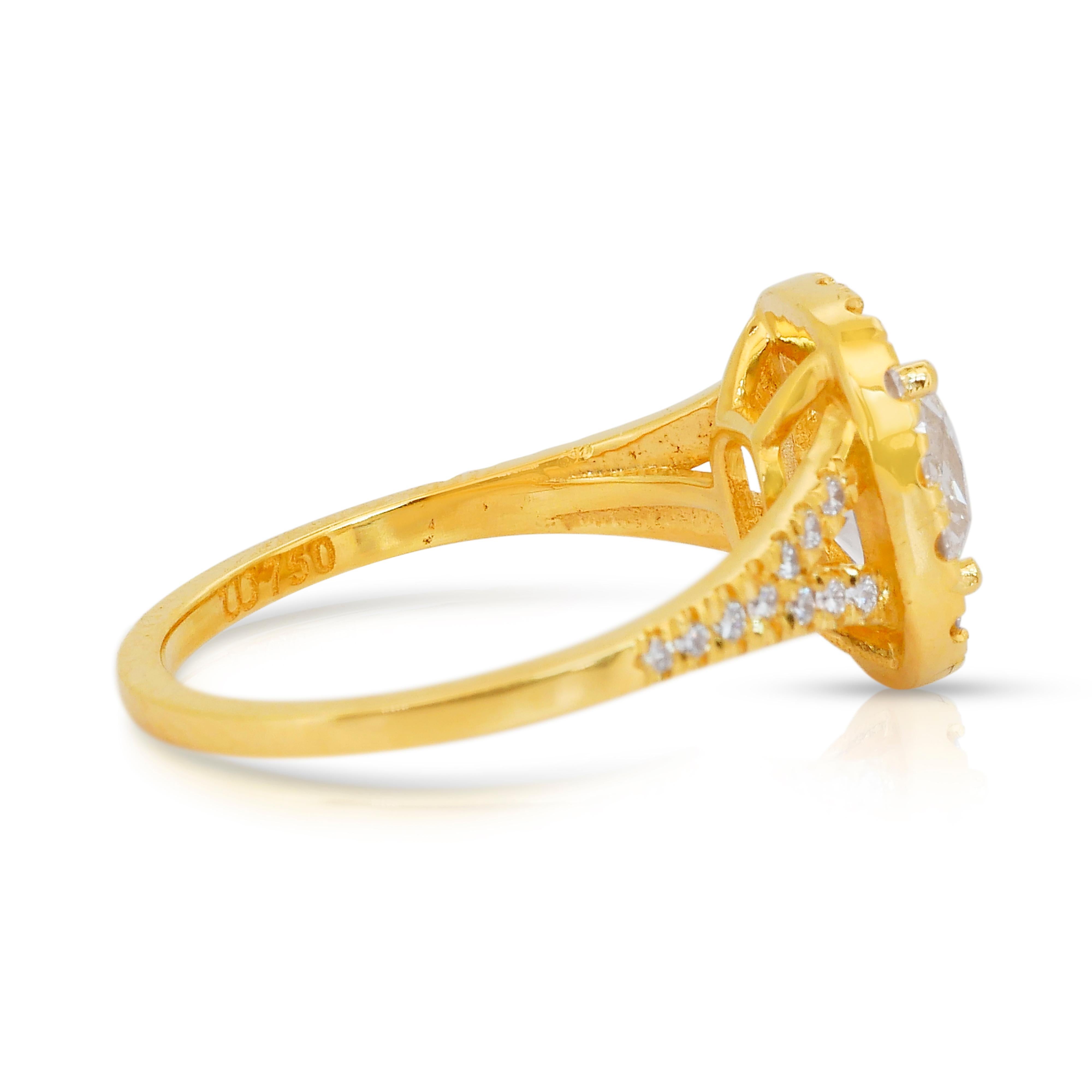 Captivante bague halo en or jaune 18 carats de 1,51 ct de diamants - certifiée IGI Neuf - En vente à רמת גן, IL