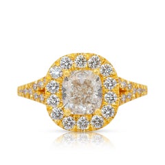 Captivante bague halo en or jaune 18 carats de 1,51 ct de diamants - certifiée IGI