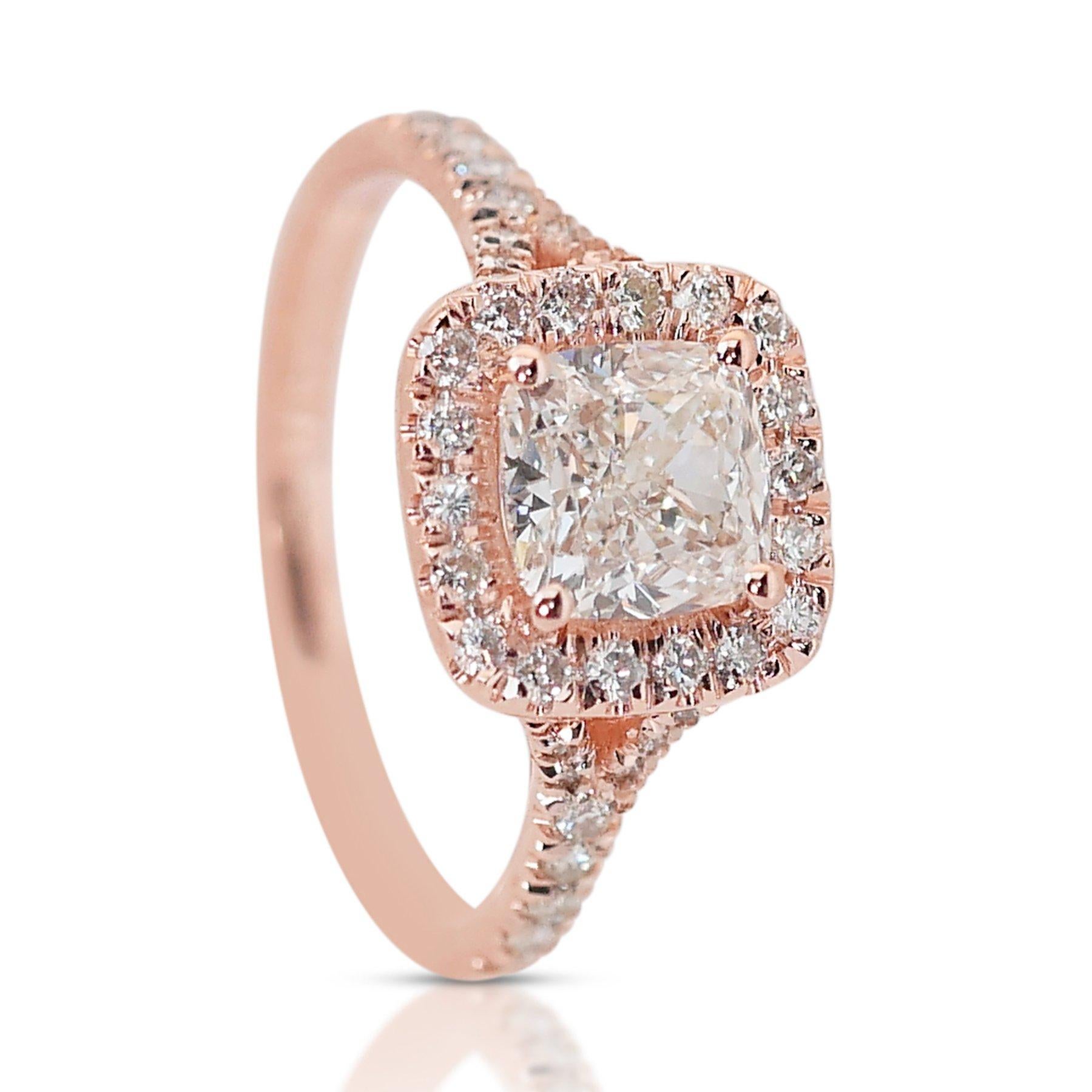Captivating 1.55ct Double Excellent Ideal Cut Diamonds Halo Ring in 14k Rose Gold - GIA Certified

This enchanting 14k rose gold halo ring features a dazzling 1.20-carat cushion-cut diamond with a double excellent cut, ensuring exceptional
