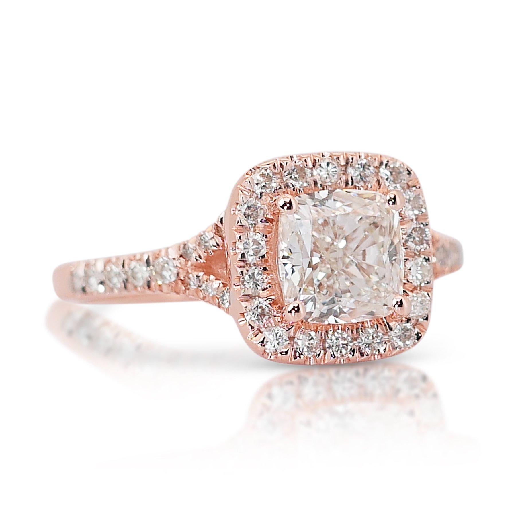 Cushion Cut Captivating 1.55ct Double Excellent Ideal Cut Diamonds Halo Ring