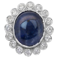 Captivating 16.6ct Star Sapphire and Diamonds Cluster Ring in 18k White Gold