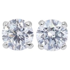 Clous d'oreilles en or blanc 18 carats avec diamants de 1,8 carat de couleur D VVS1