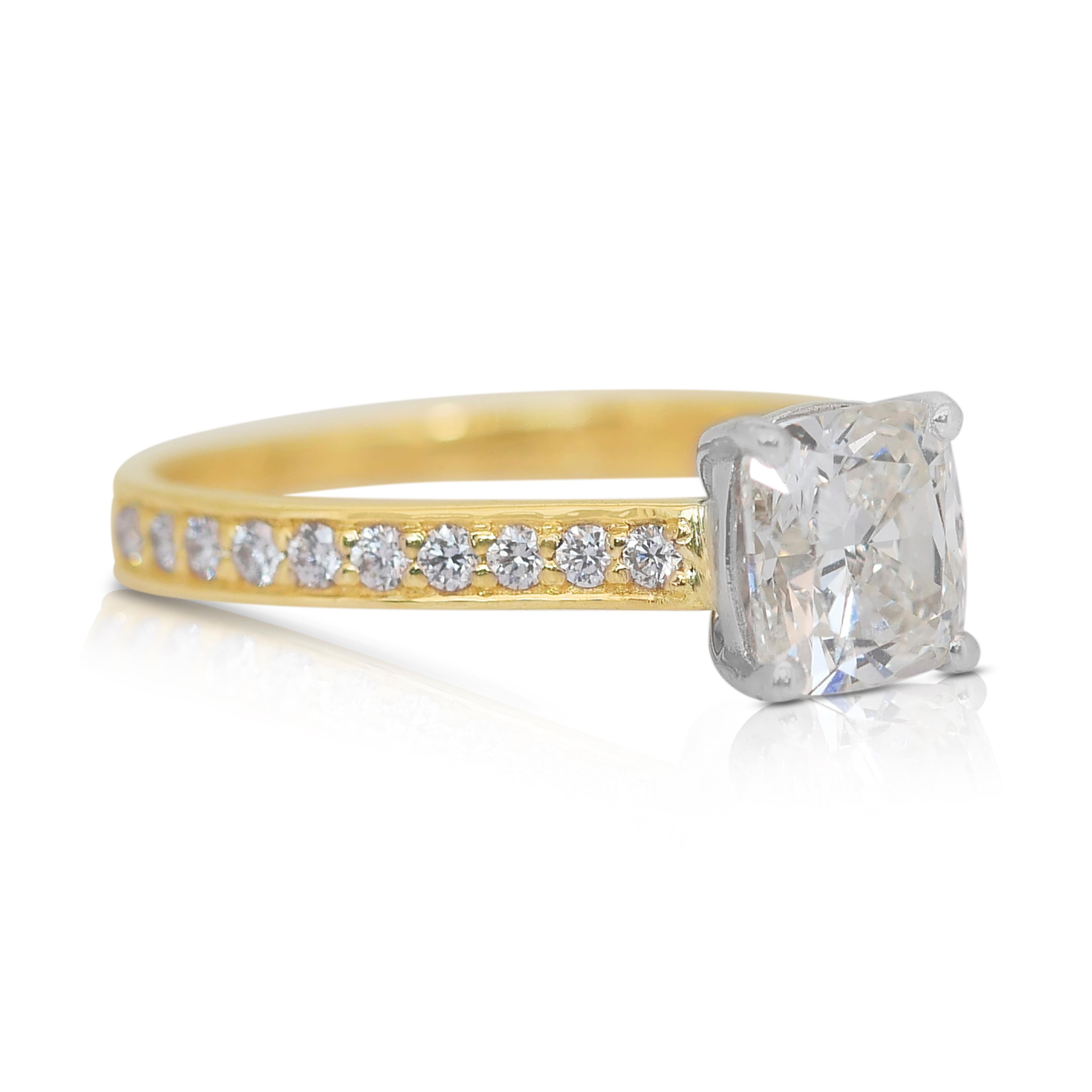 Cushion Cut Captivating 1.85ct Diamonds Pave Ring in 18k Yellow Gold - IGI Certified