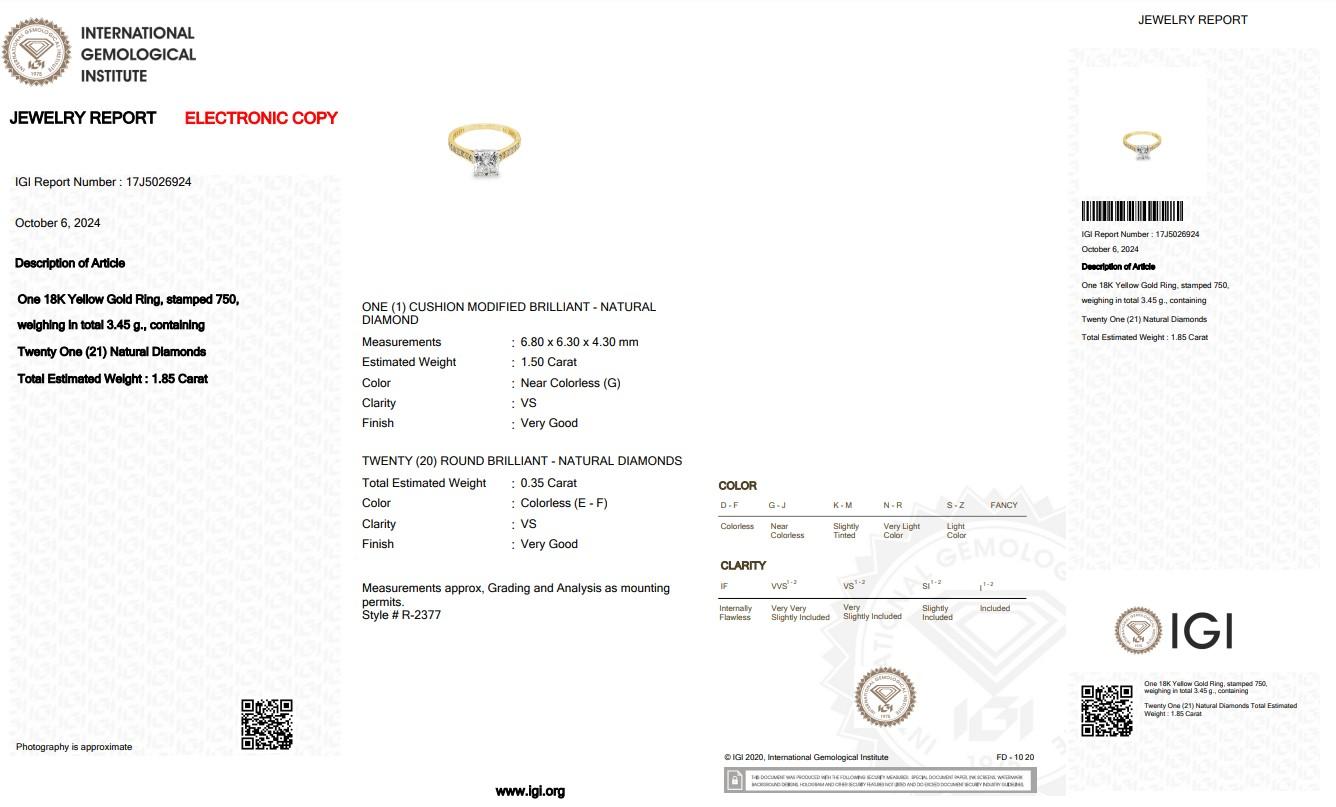 Captivating 1.85ct Diamonds Pave Ring in 18k Yellow Gold - IGI Certified 1