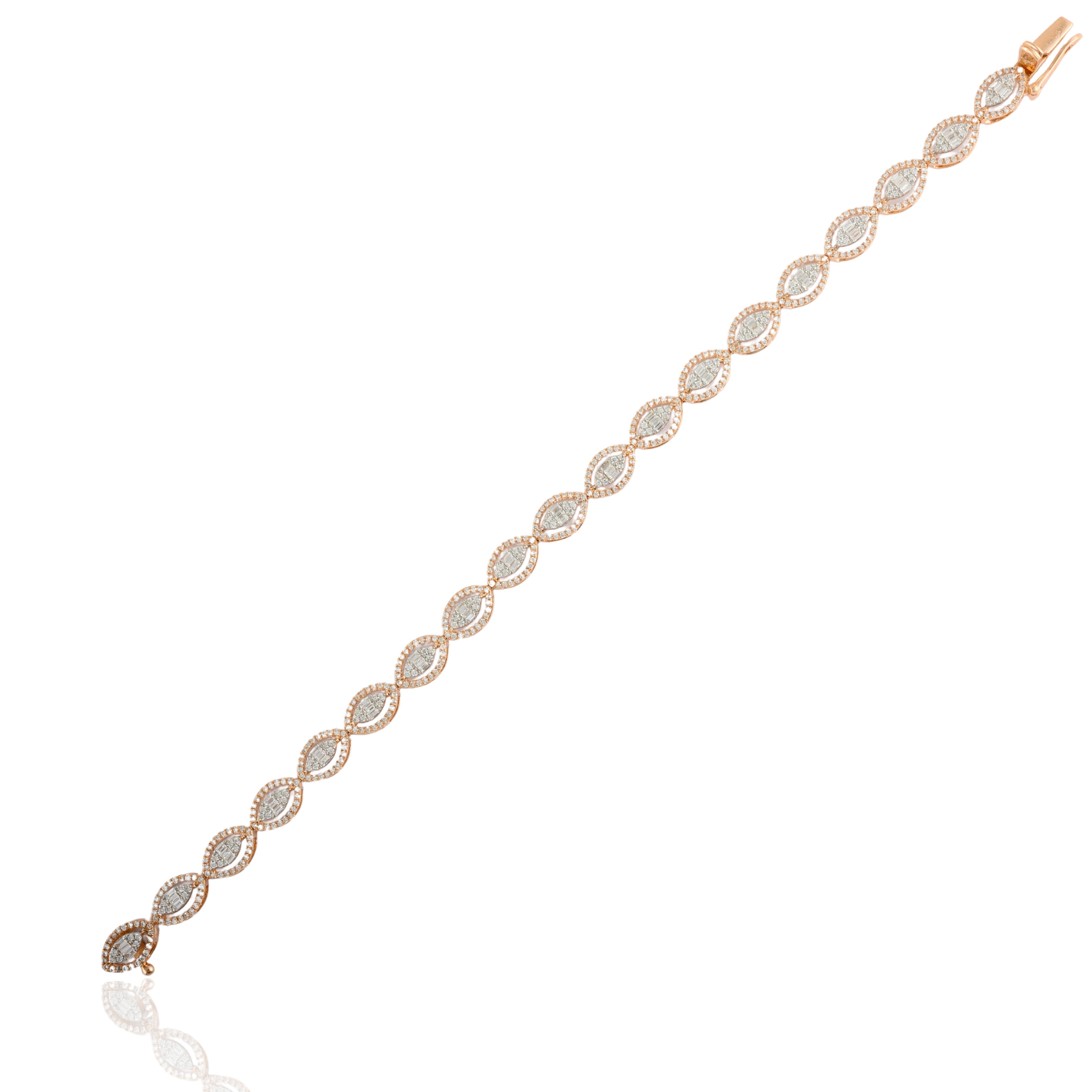 Modern Glamorous 1.86 CTW Diamond Tennis Bracelet in 18 Karat Solid Rose Gold For Sale