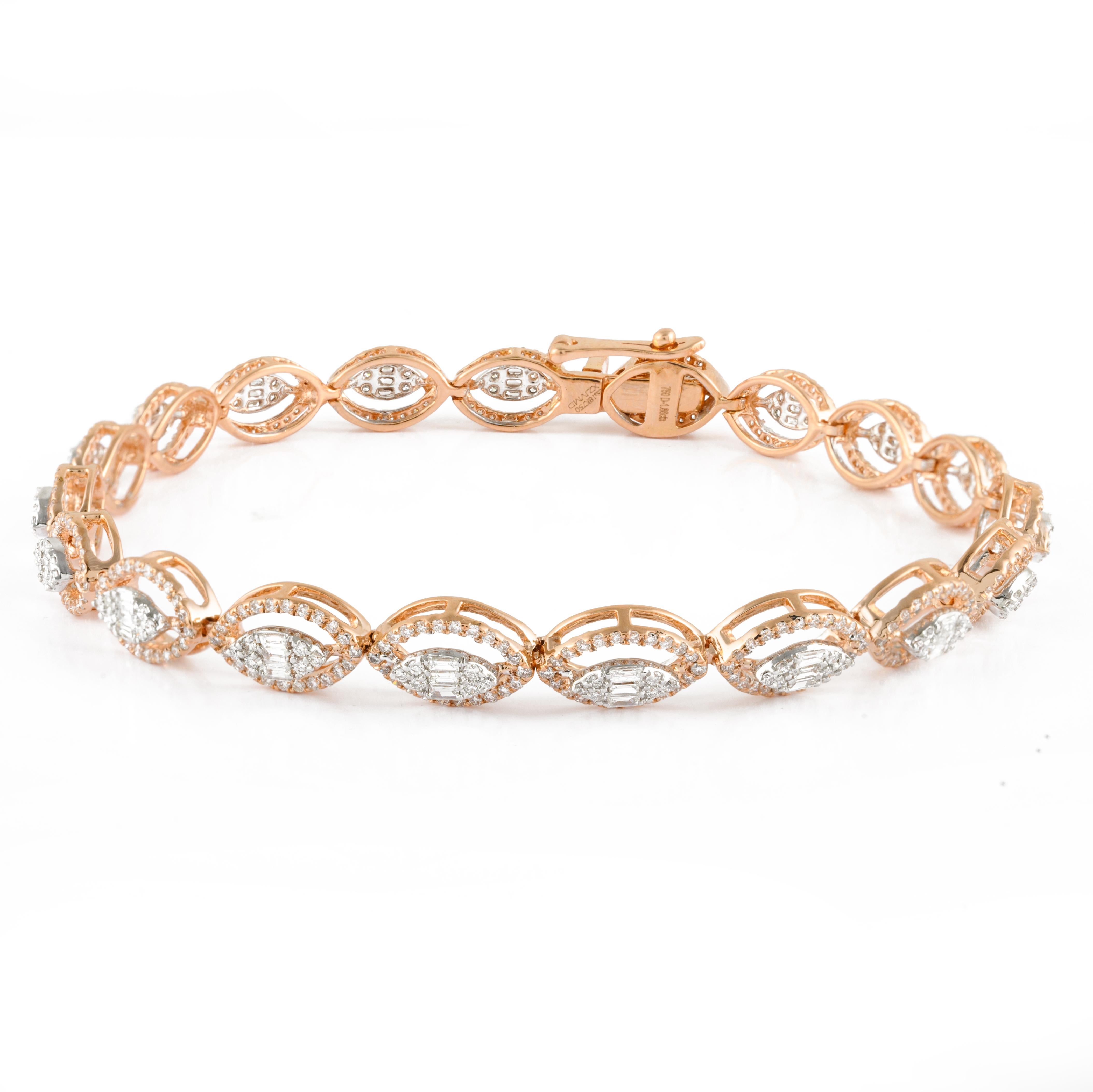 Glamouröses 1,86 Karat Diamant-Tennisarmband aus 18 Karat massivem Roségold (Gemischter Schliff) im Angebot