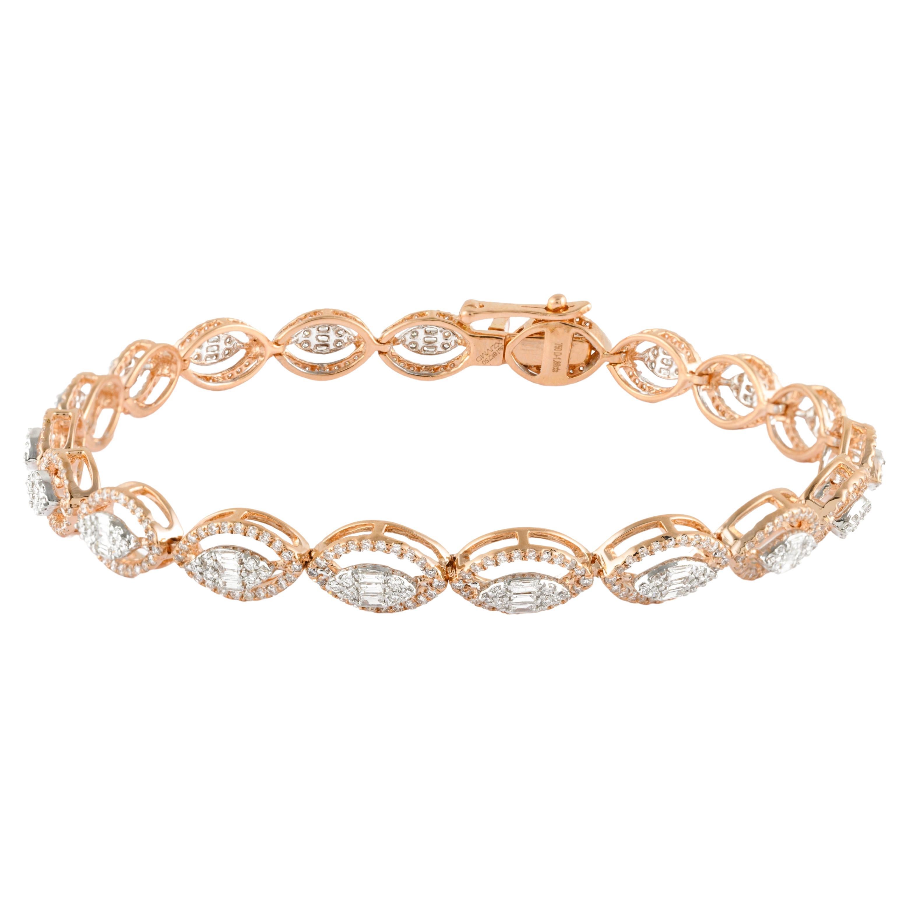 Glamorous 1.86 CTW Diamond Tennis Bracelet in 18 Karat Solid Rose Gold For Sale