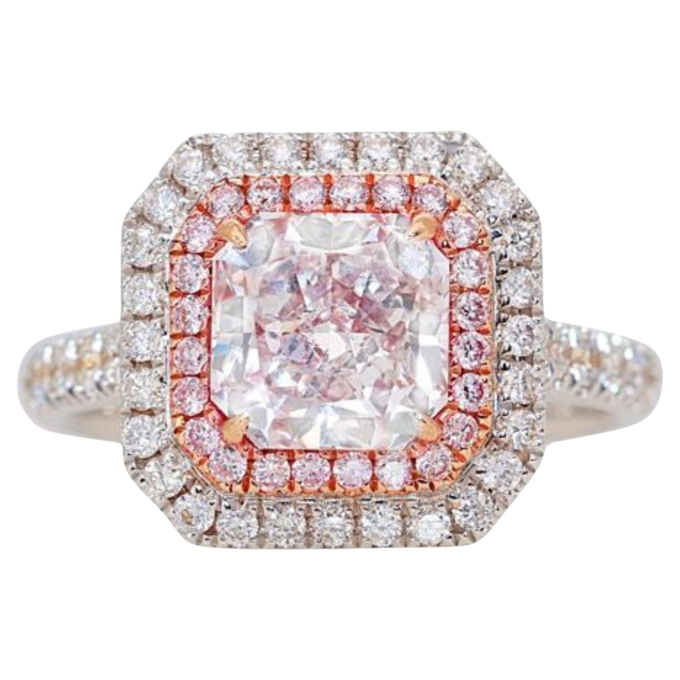 Captivating 1.86ct. Square Radiant Halo Diamond Ring For Sale