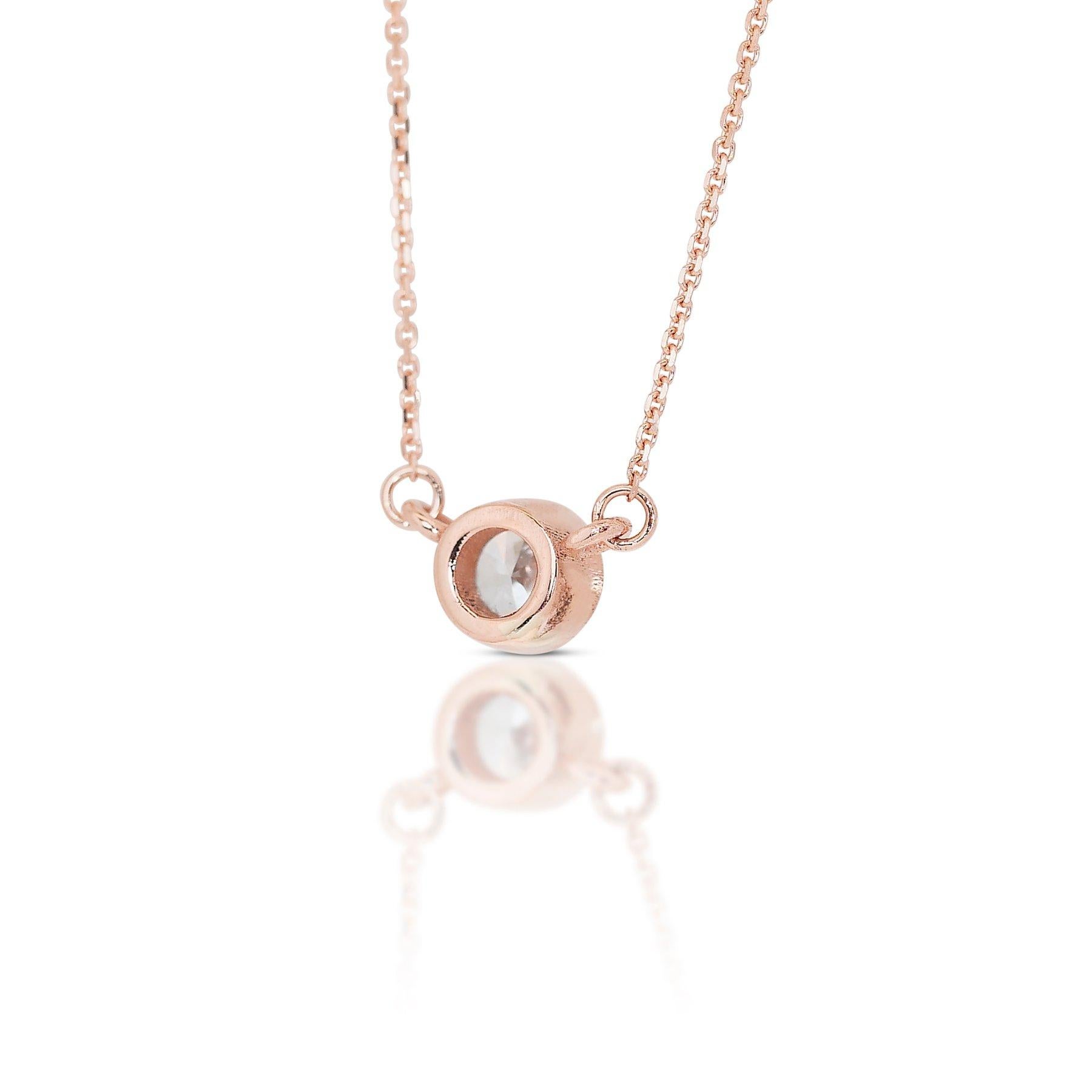 Round Cut Captivating 18K Rose Gold Natural Diamond Necklace w/0.70ct - GIA Certified For Sale