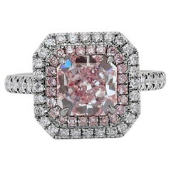 Captivating 18k White Gold Halo Ring with 1.86 Ct Natural Pink Diamonds GIA Cert