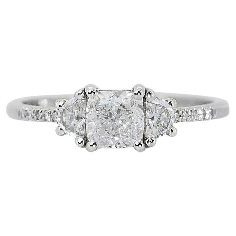 Captivating 18K White Gold Natural Diamond Halo Ring w/1.31 Carat- GIA Certified For Sale