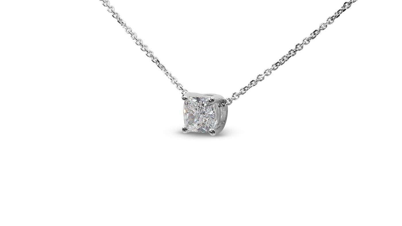 Women's Captivating 18k White Gold Necklace & Pendant w/ 0.9ct Natural Diamond GIA Cert For Sale