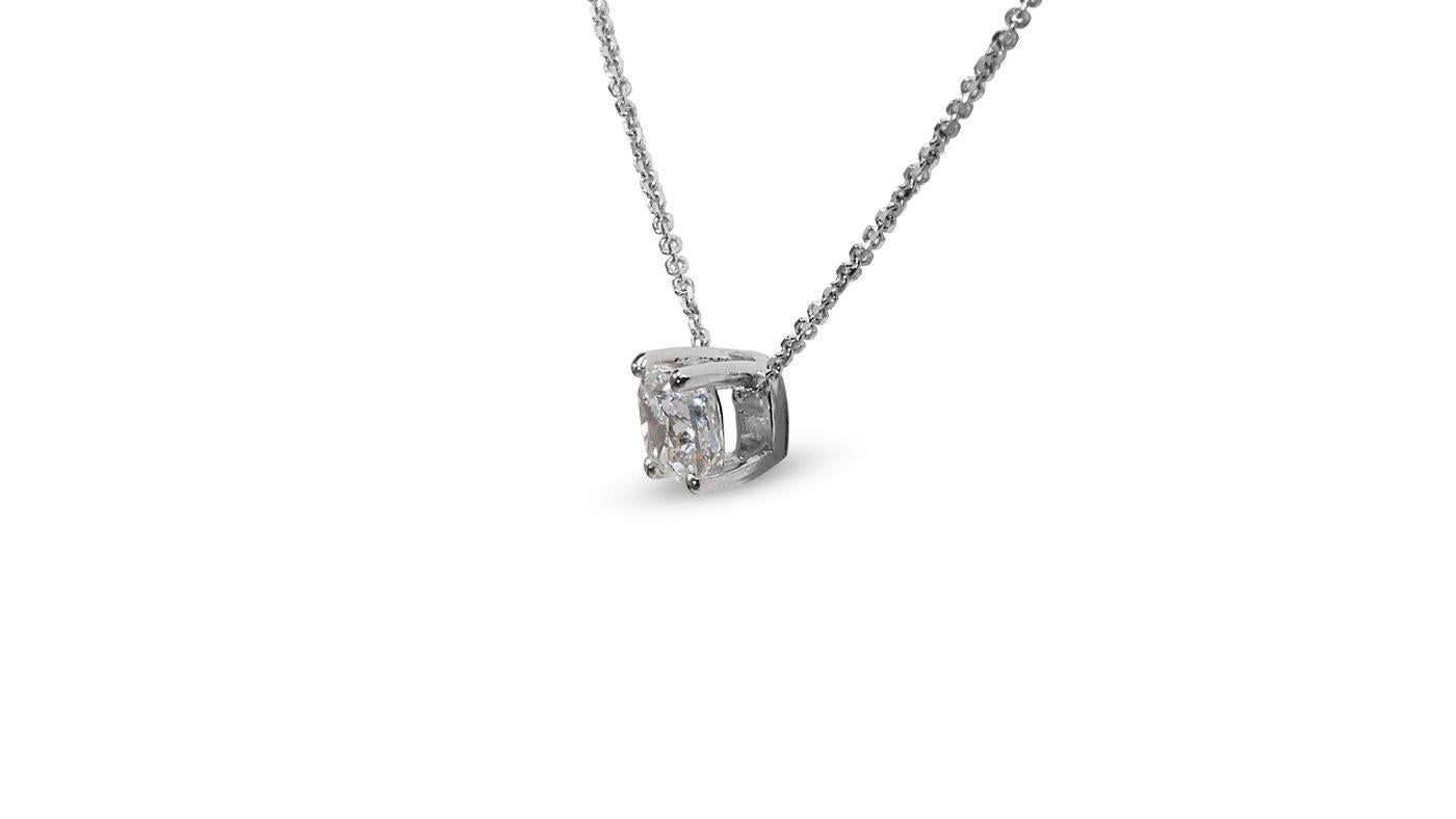 Captivating 18k White Gold Necklace & Pendant w/ 0.9ct Natural Diamond GIA Cert For Sale 3