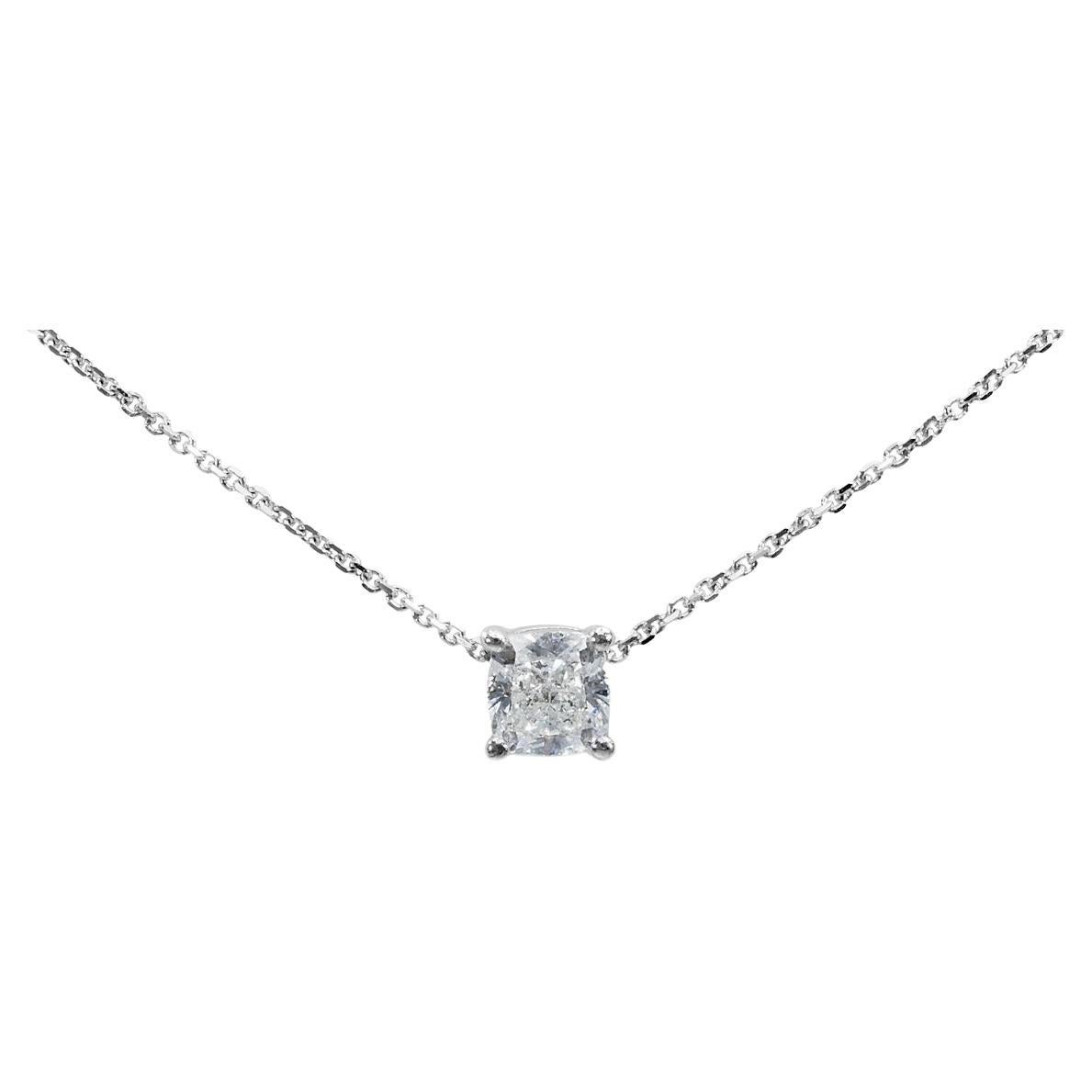 Captivating 18k White Gold Necklace & Pendant w/ 0.9ct Natural Diamond GIA Cert For Sale