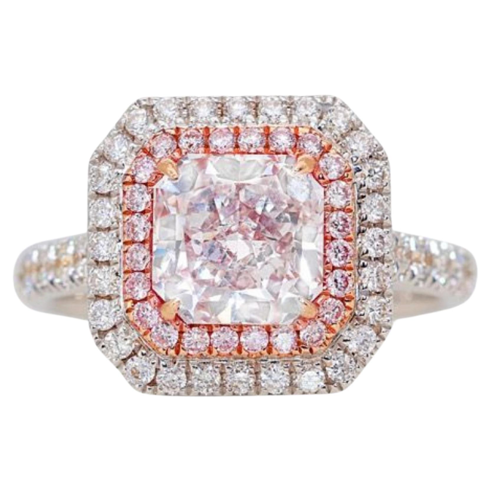 Captivating 18k White Gold Ring 1.86ct. Square Radiant Halo Diamond Ring For Sale