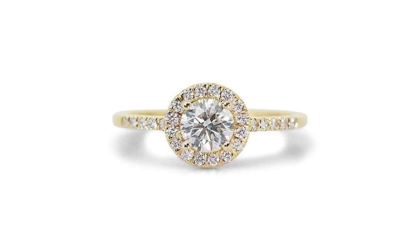 Captivating 18k Yellow Gold Natural Diamond Halo Ring w/1.21 ct- GIA Certified For Sale