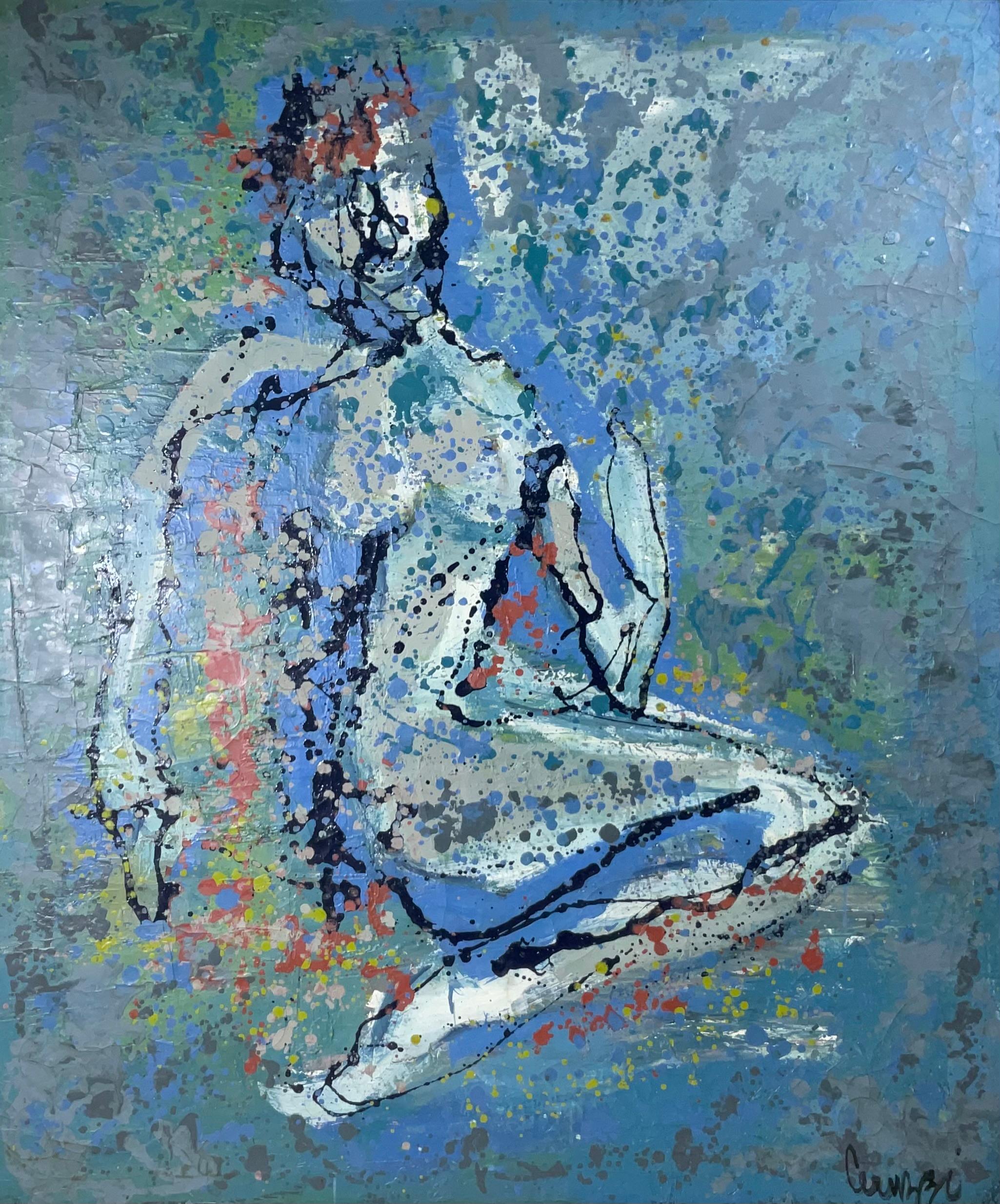 


Tauchen Sie ein in die stimmungsvolle Kunst dieses schönen abstrakten figurativen Ölgemäldes aus den 1960er Jahren, das in der rechten unteren Ecke signiert ist. Dieses fesselnde Werk verkörpert den Geist der Moderne der Mitte des Jahrhunderts