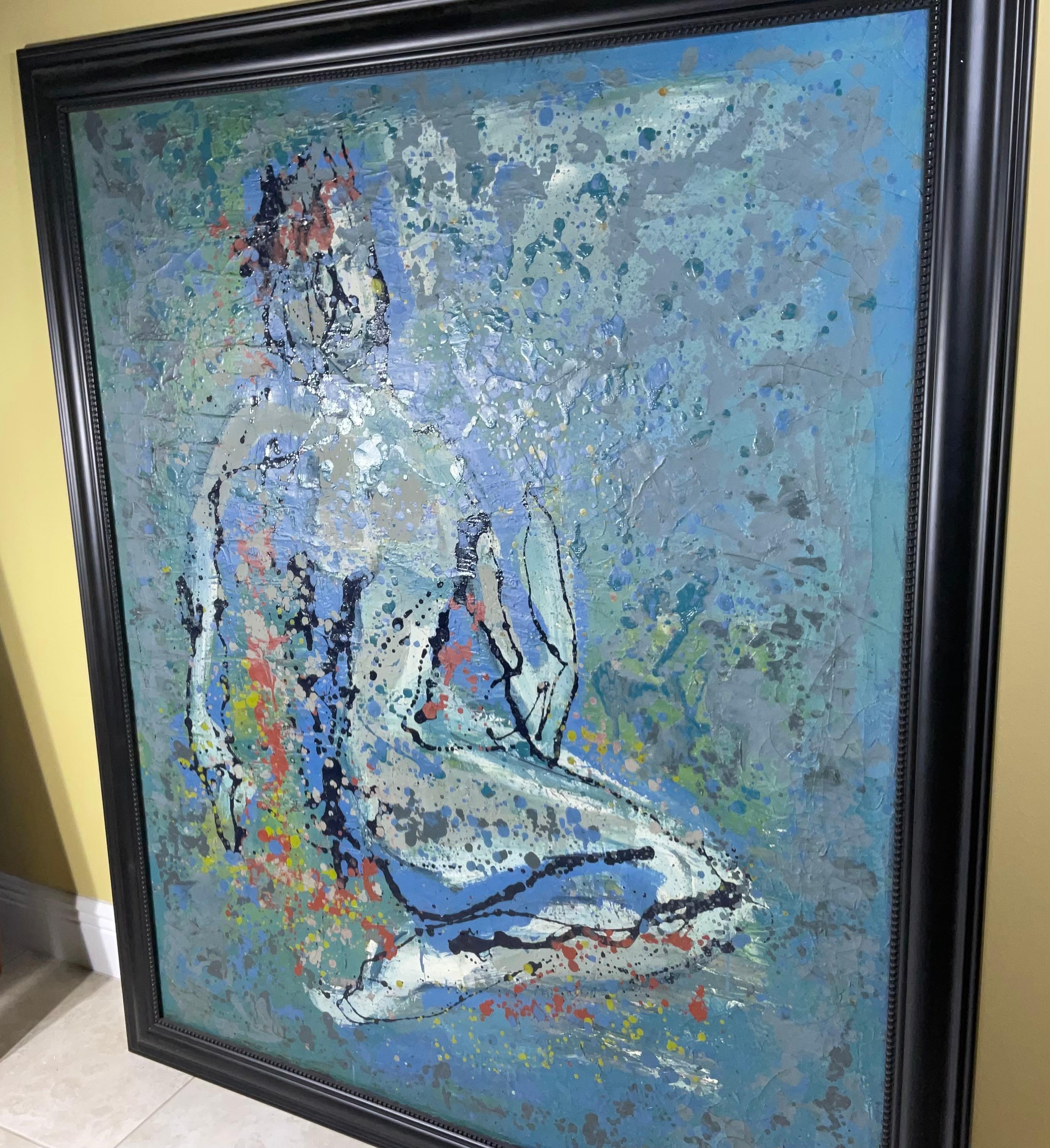 Fesselndes abstraktes figuratives Ölgemälde aus den 1960er Jahren - Mid Century Modern Art (Nordamerikanisch) im Angebot