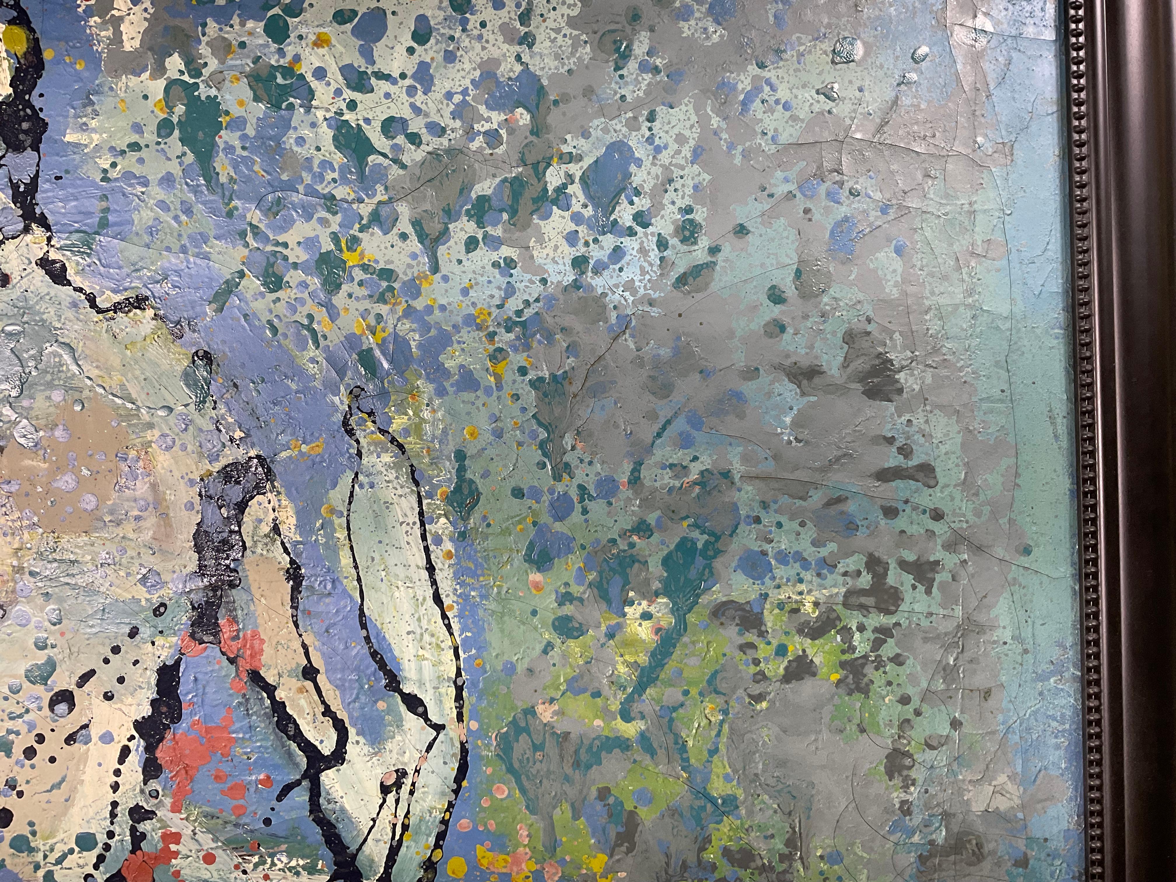 Fesselndes abstraktes figuratives Ölgemälde aus den 1960er Jahren - Mid Century Modern Art (20. Jahrhundert) im Angebot