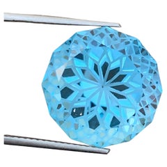Used Captivating 19.65 Carats of Round Flower Cut Blue Topaz Gemstone Jewelry Making