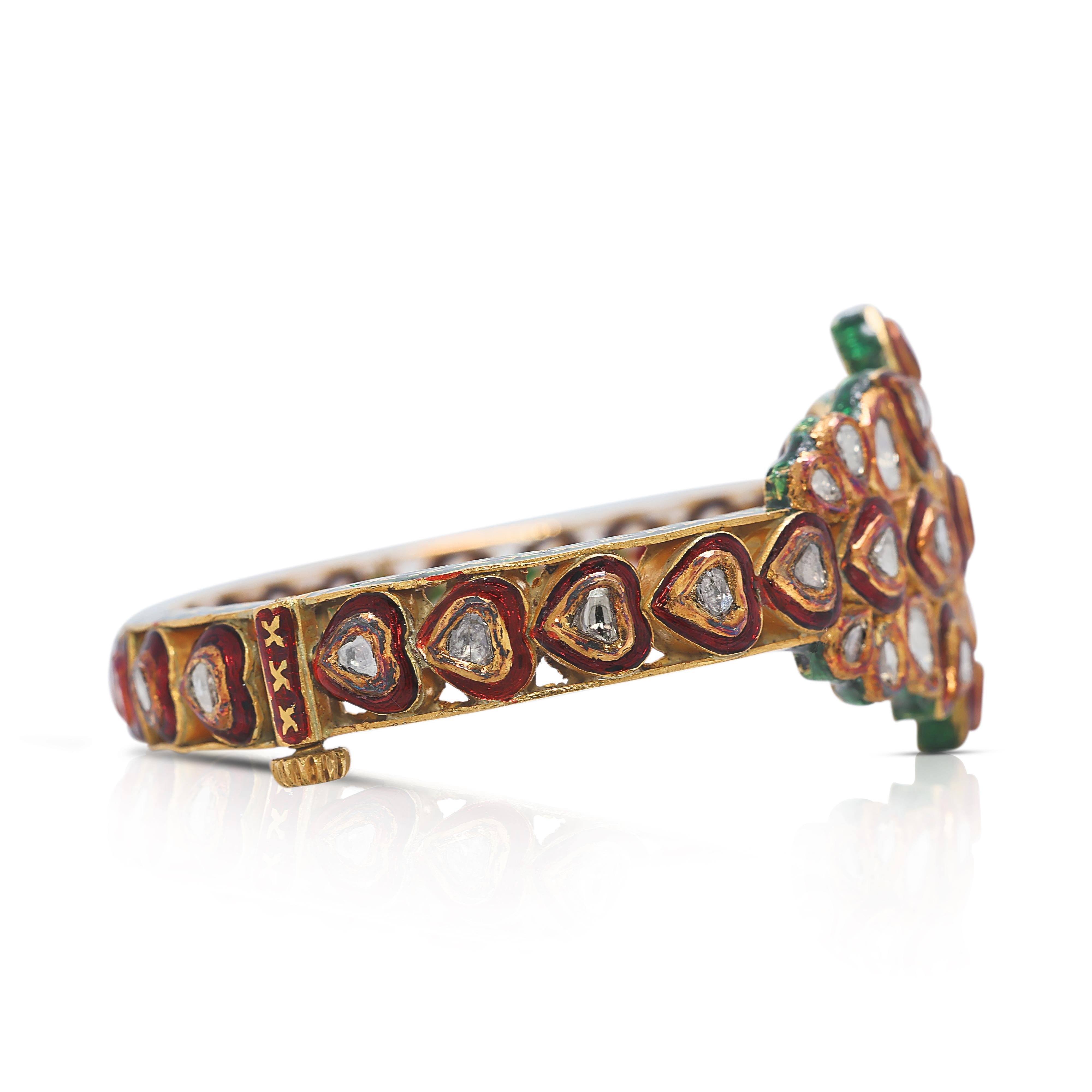 Taille ronde Captivant bracelet jonc en or jaune 18 carats avec diamant naturel de 1 carat en vente