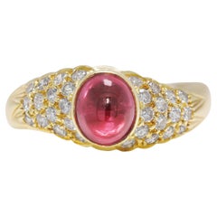 Accattivante anello con tormalina rossa e diamanti da 1 ct in oro giallo 18 carati