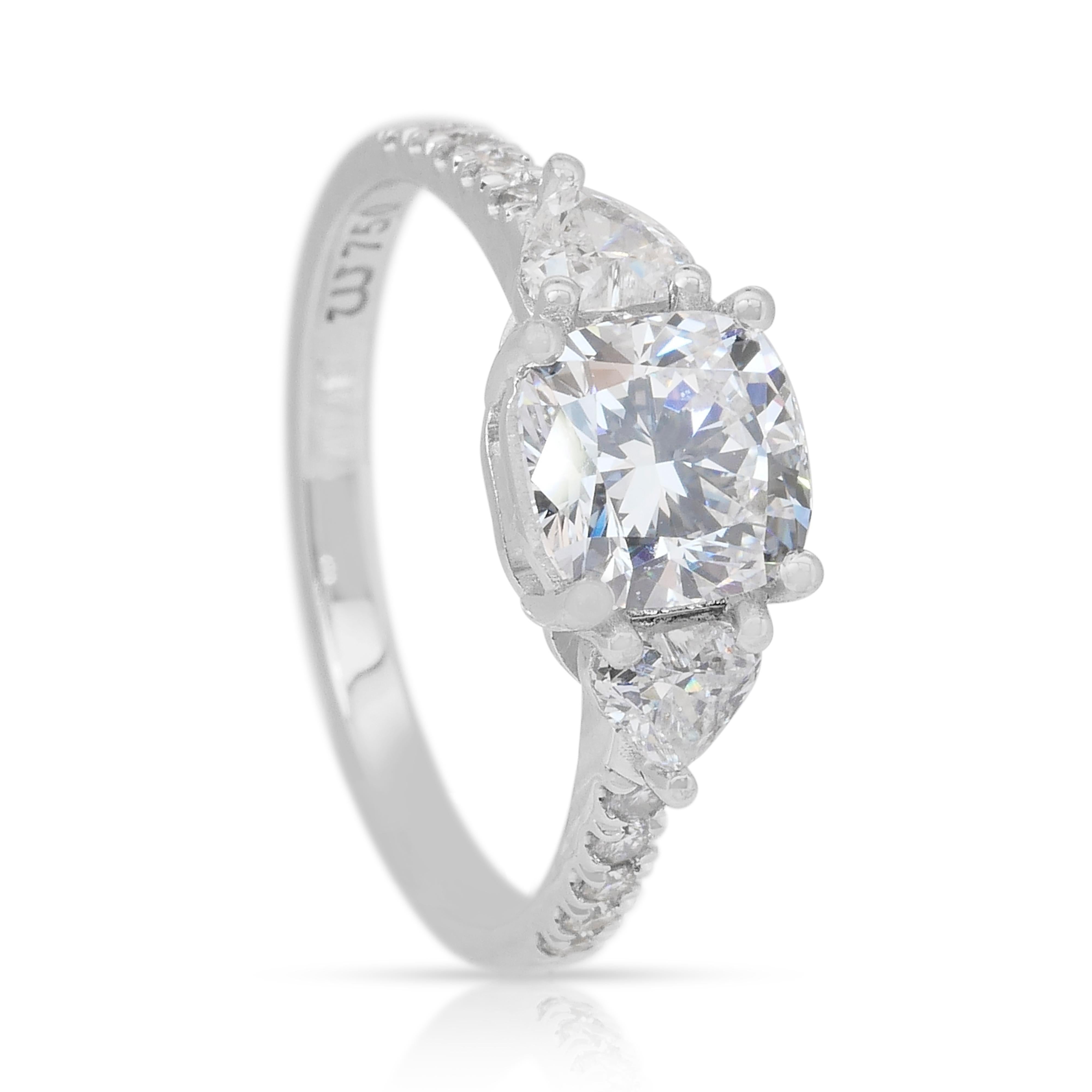 Cautivador Anillo de 3 Piedras de Diamantes de 2,08 ct en Oro Blanco de 18k - Certificado IGI en venta 2