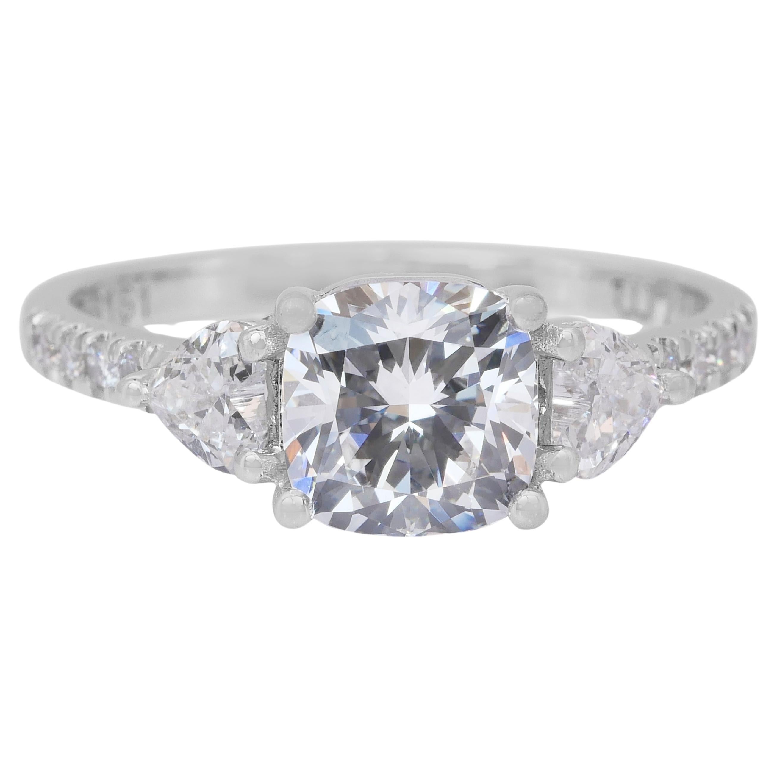 Accattivante anello con 3 pietre e 2,08 carati di diamanti in oro bianco 18 carati - certificato IGI