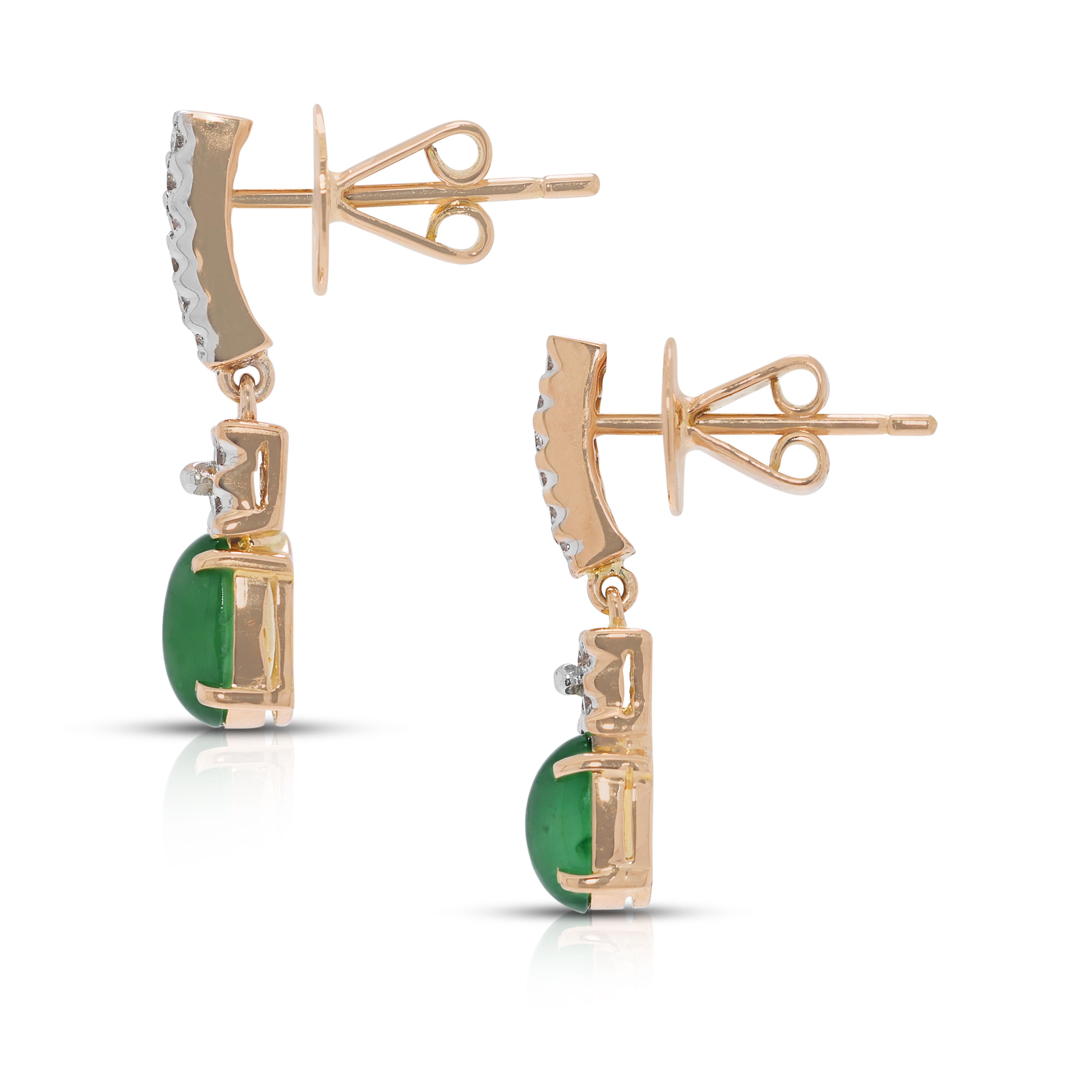 Donna Captivating 2.16ct Jade & Diamond Drop Earrings in 18K Yellow Gold in vendita