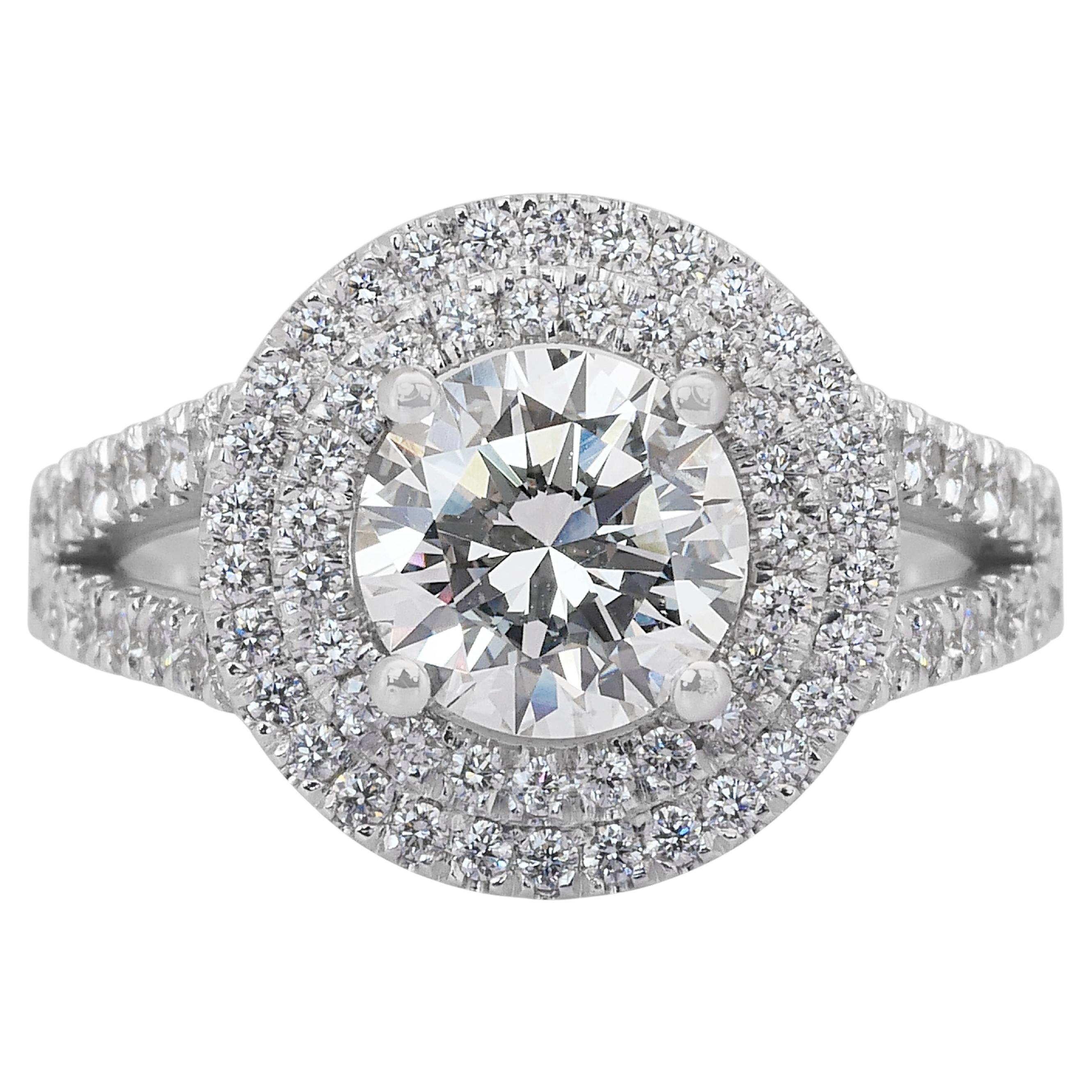 Captivating 2.26ct Diamonds Double Halo Ring in 18k White Gold - IGI Certified