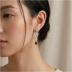 Boucles d'oreilles pendantes captivantes en or blanc 18 carats, composées de diamants naturels et d'onyx d'une valeur de 2,36 ct.