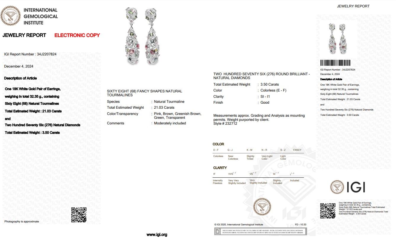 Donna Accattivanti orecchini a goccia con tormaline e diamanti da 24,53 carati in oro bianco 18 ct. in vendita