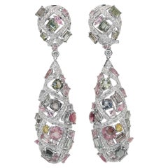 Captivating 24.53ct Tourmalines and Diamonds Drop Earrings in 18k White Gold