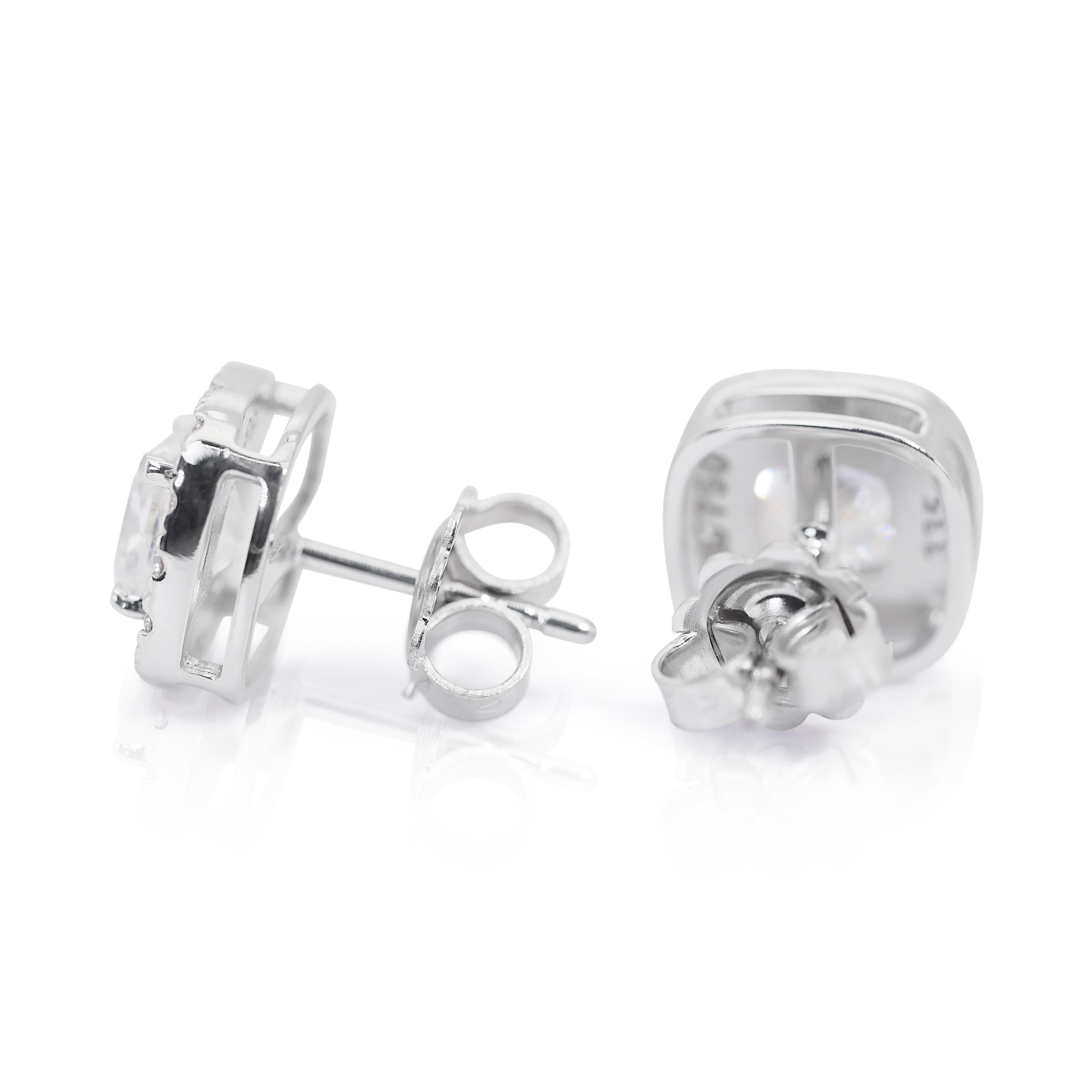Cushion Cut Captivating 2.52ct Diamonds Halo Stud Earrings in 18k White Gold - IGI Certified