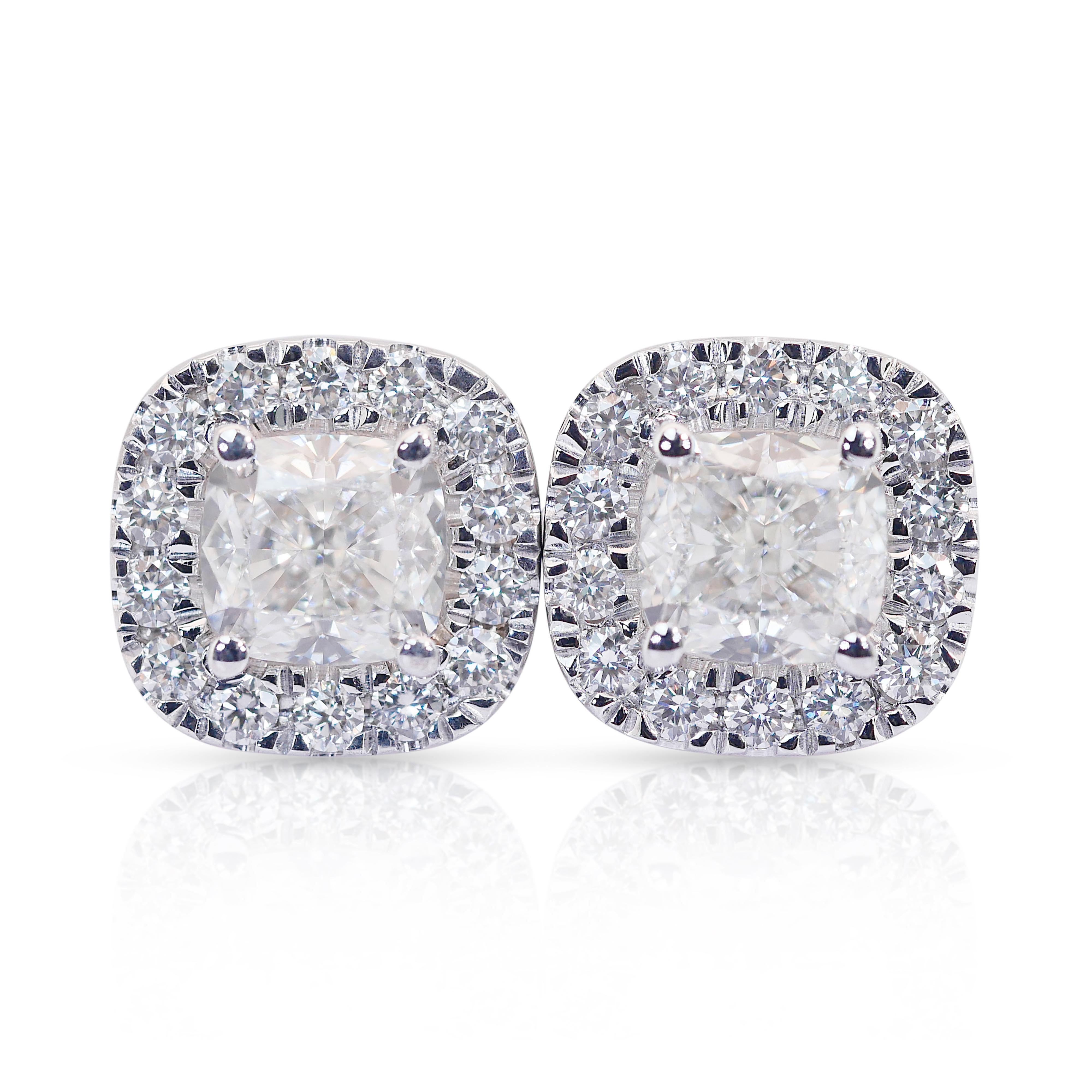 Captivating 2.52ct Diamonds Halo Stud Earrings in 18k White Gold - IGI Certified 1